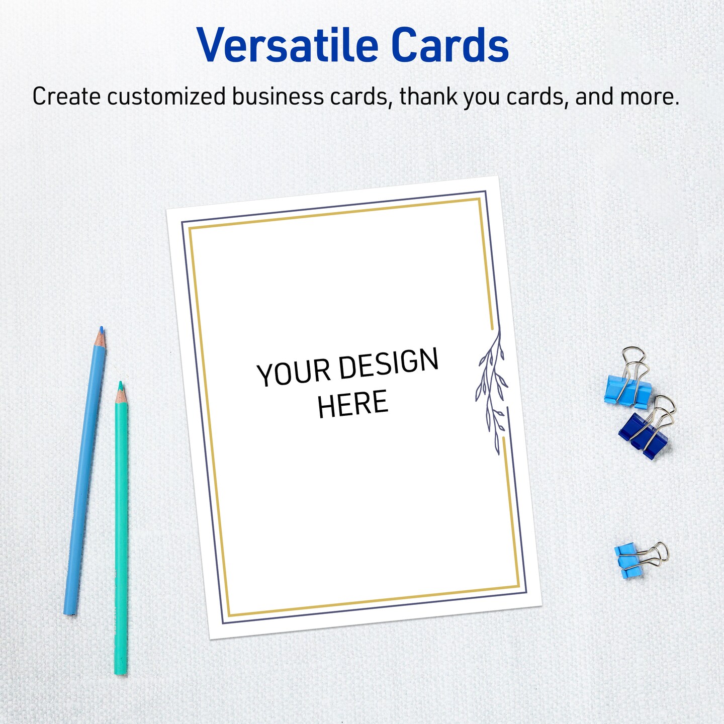 Avery Printable Rectangle Invitation Cards, Gold &#x26; Navy Border with Florals, 5&#x22; x 7&#x22;, Matte White Rectangle Invitation Cards, Laser/Inkjet, 20ct, Great for Invitation Cards