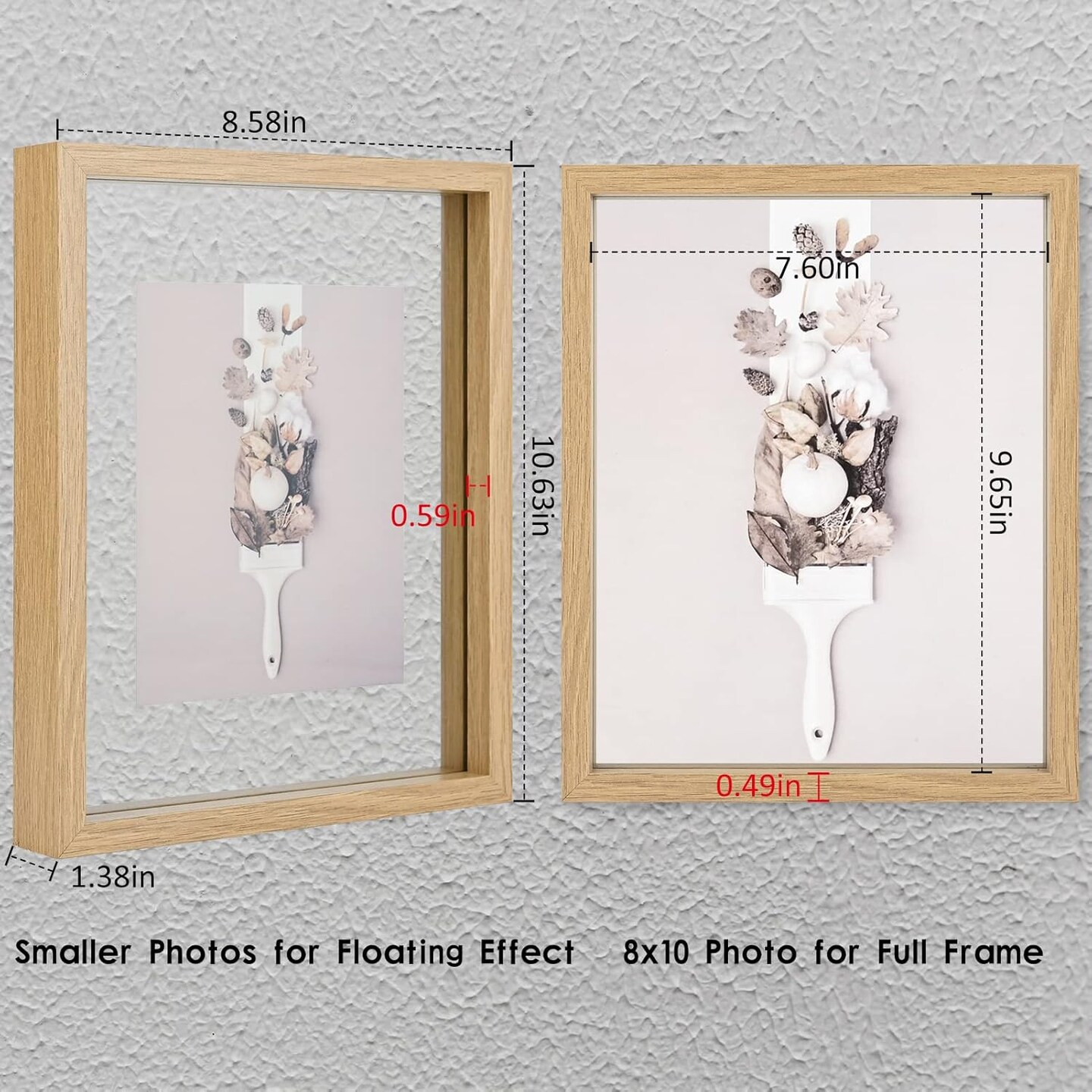 8x10 Floating Frame Set of 2,Double Glass Rustic Photo Frame for Wall Hanging