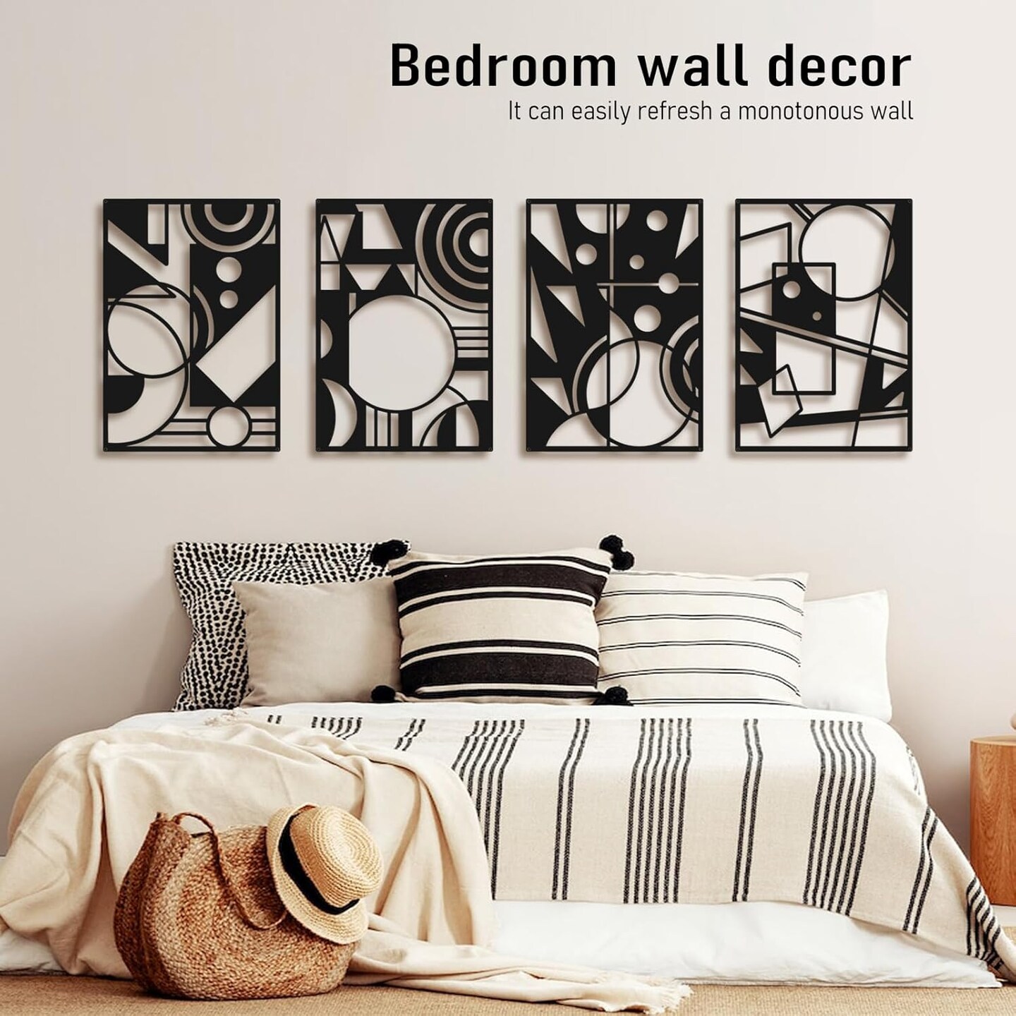 Black Abstract Wall Art, Metal Art Wall Decor, Large Geometry Wall Art
