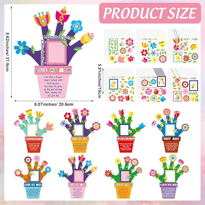 96 Pcs Spring Hand Picture Frame Crafts DIY Handprint Flower Pot Hand Keepsake Picture Frame Craft Gifts with Flower Stickers for Spring Mother&#x27;s Day Party Home Activities