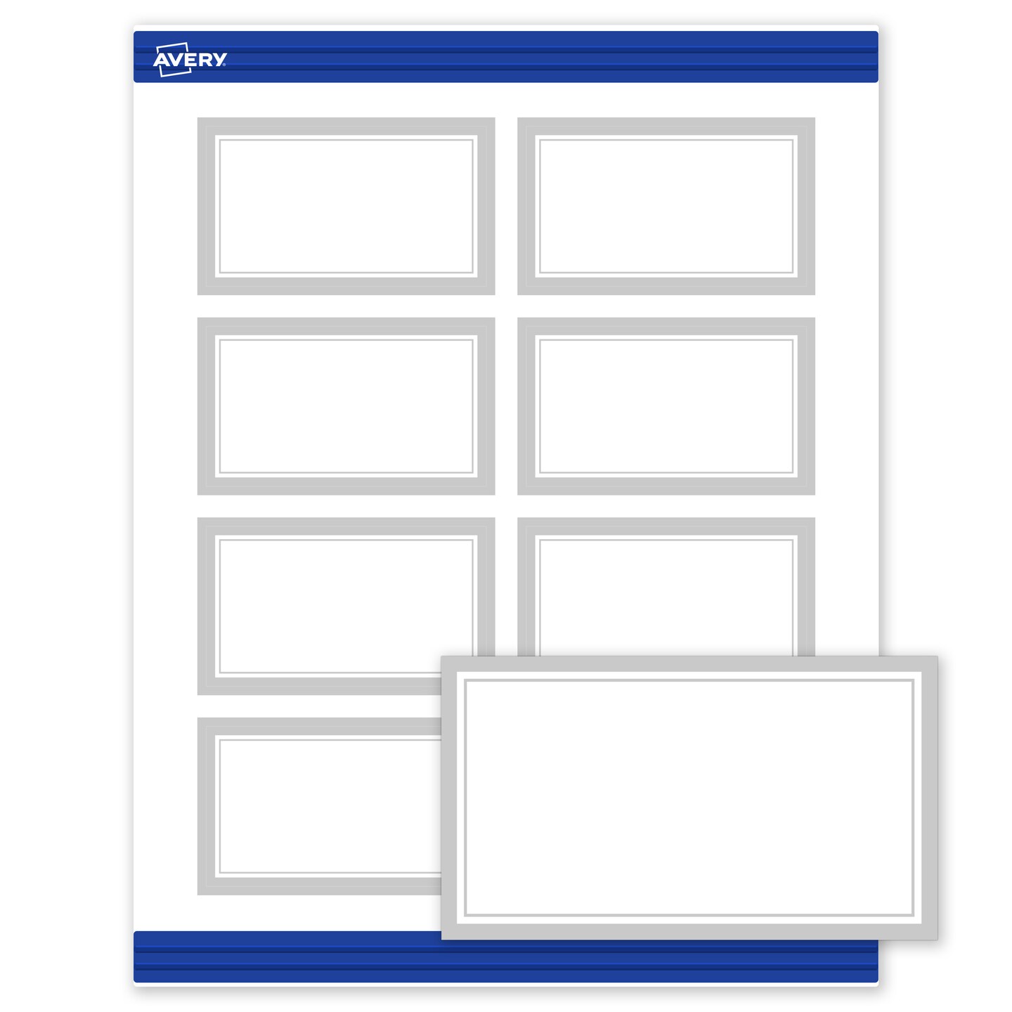 Avery Printable Rectangle Business Cards with Sure Feed Technology, Pre-Printed Silver Mirror Metallic Design, Matte White, 2" x 3-1/2", Laser & Inkjet Compatible, 80 Total