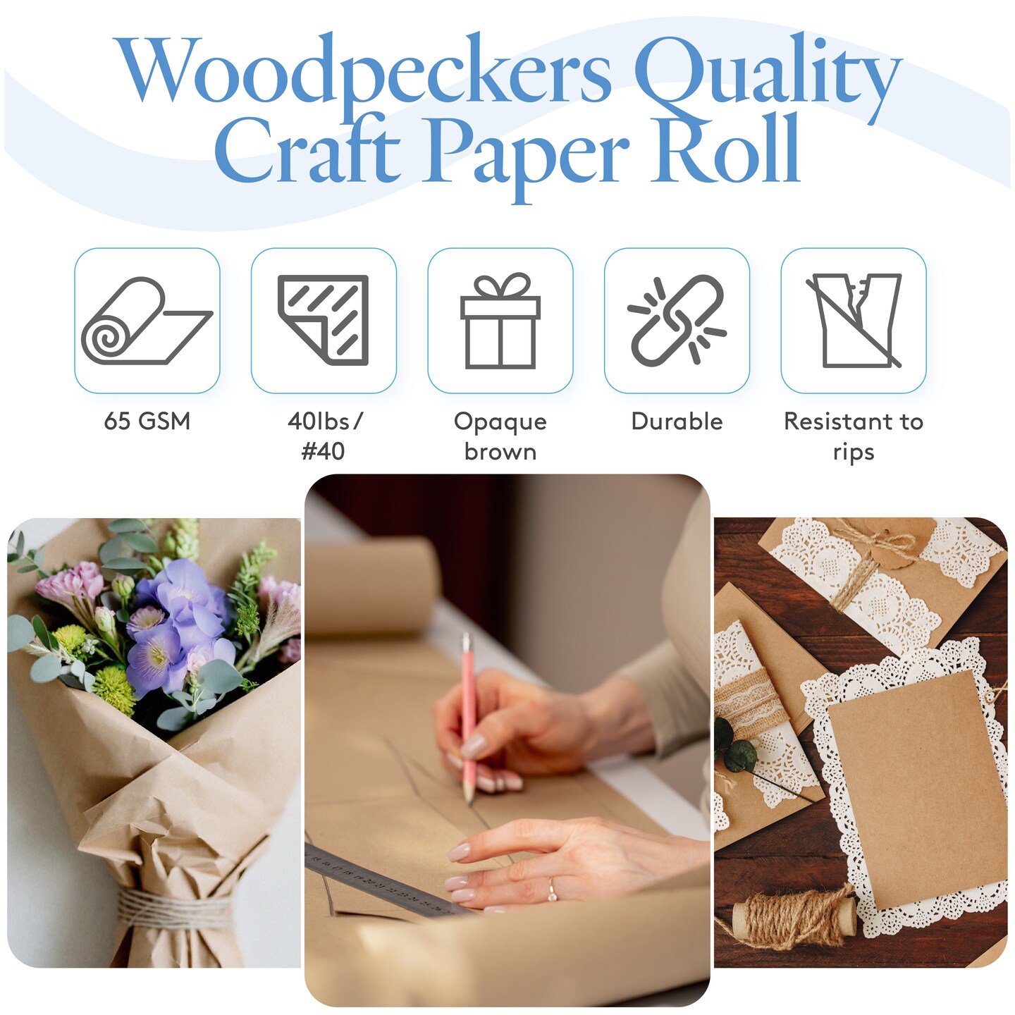 Jumbo Brown Craft Paper Roll, Multiple Sizes, for Gift Wrap| Woodpeckers