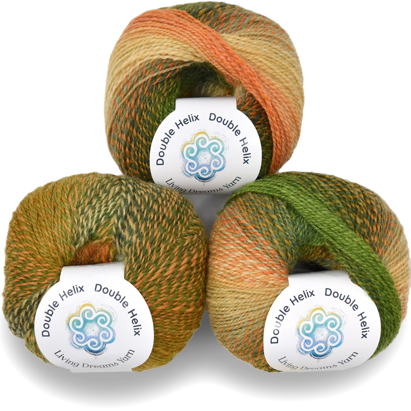 Double Helix by Living Dreams Yarn. Soft, Colorful Wool Yarn for Crochet, Knitting, Weaving. Self-Striping Sport Weight Yarn, 3 Pack, 150g