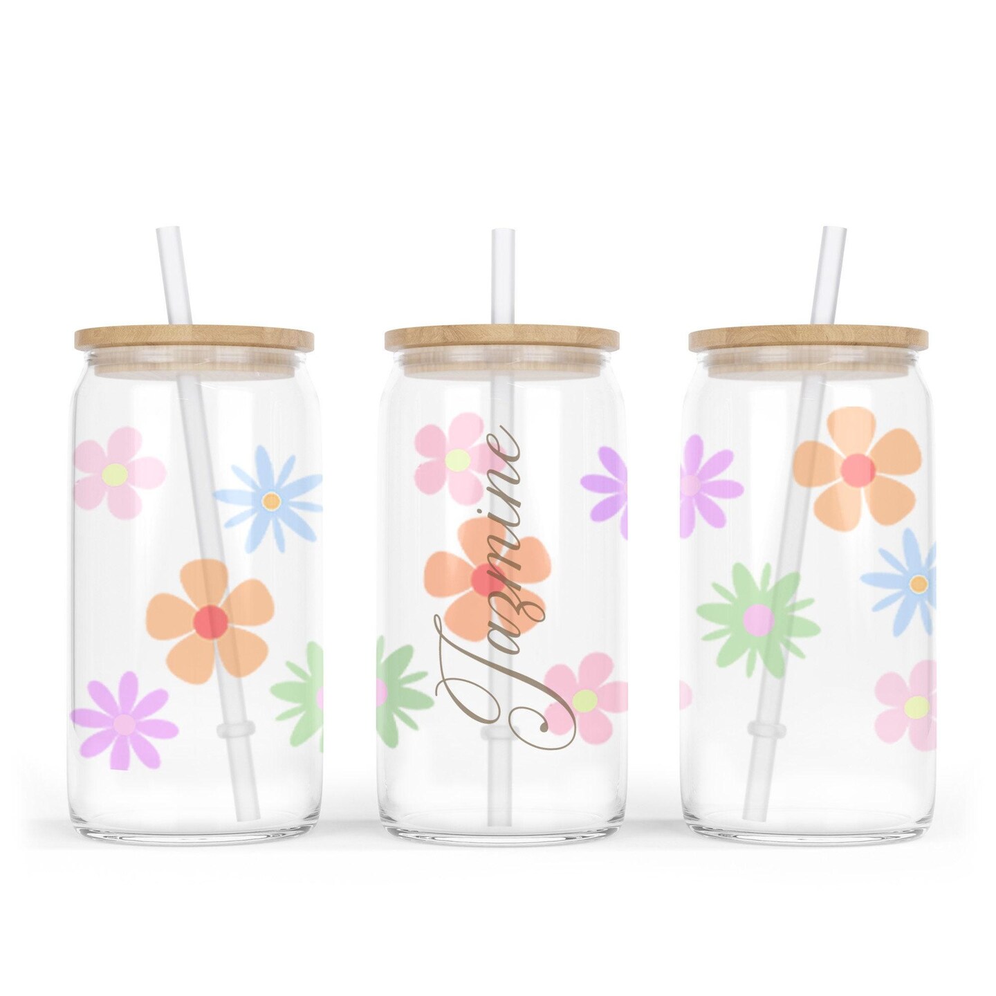 Girls Retro Flower Glass Can w Lid w Straw for Girls or Women, Birthday  Party Favors, 16oz Glass Tumbler Gift, Smoothie Cup, Iced Coffee Cup |  MakerPlace by Michaels
