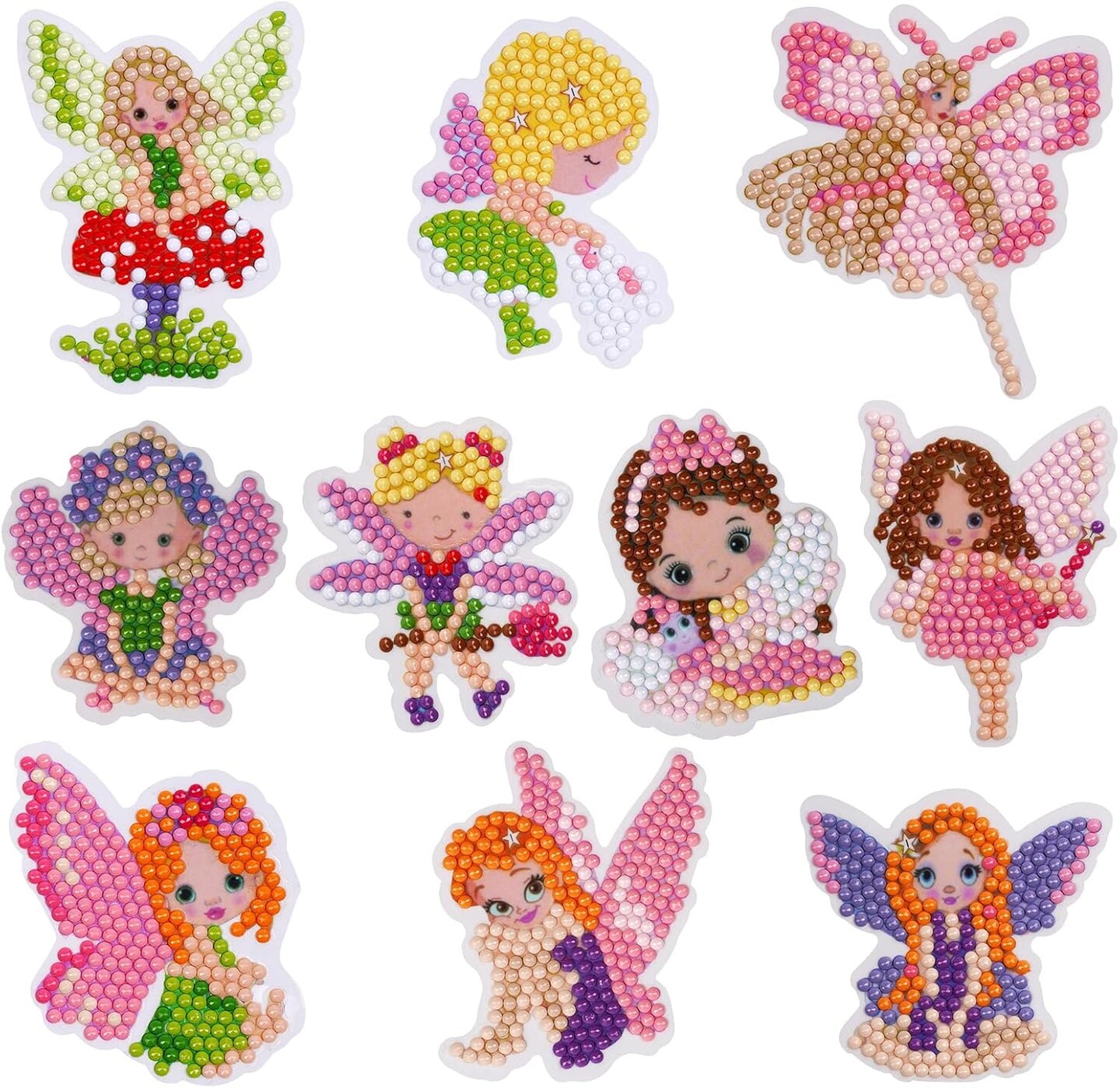 5D Diamond Art Stickers Kits, 10PCS Magical Fairy Diamond Art Painting Easy to DIY Creative Diamond Mosaic Sticker Craft