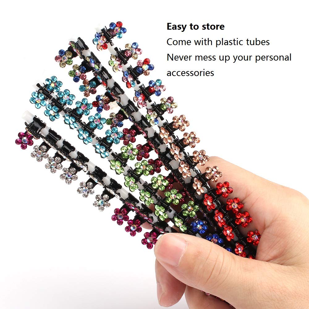 Mini Claw Clips - 65pcs No-Slip Grip Jaw Clips with Glitter Teeth, Rhinestone Metal Clamps in Mix Colored Flower Designs for Women & Girls
