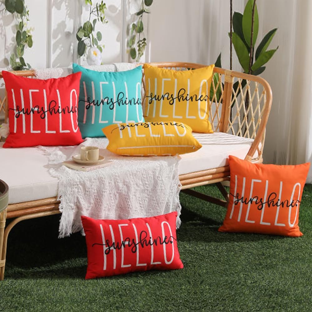 Outdoor Pillow Covers 18x18 Inch Set of 2 Hello Sunshine Decor Yellow Waterproof Throw Pillow Covers Summer Outdoor Waterproof Pillow Covers Decor