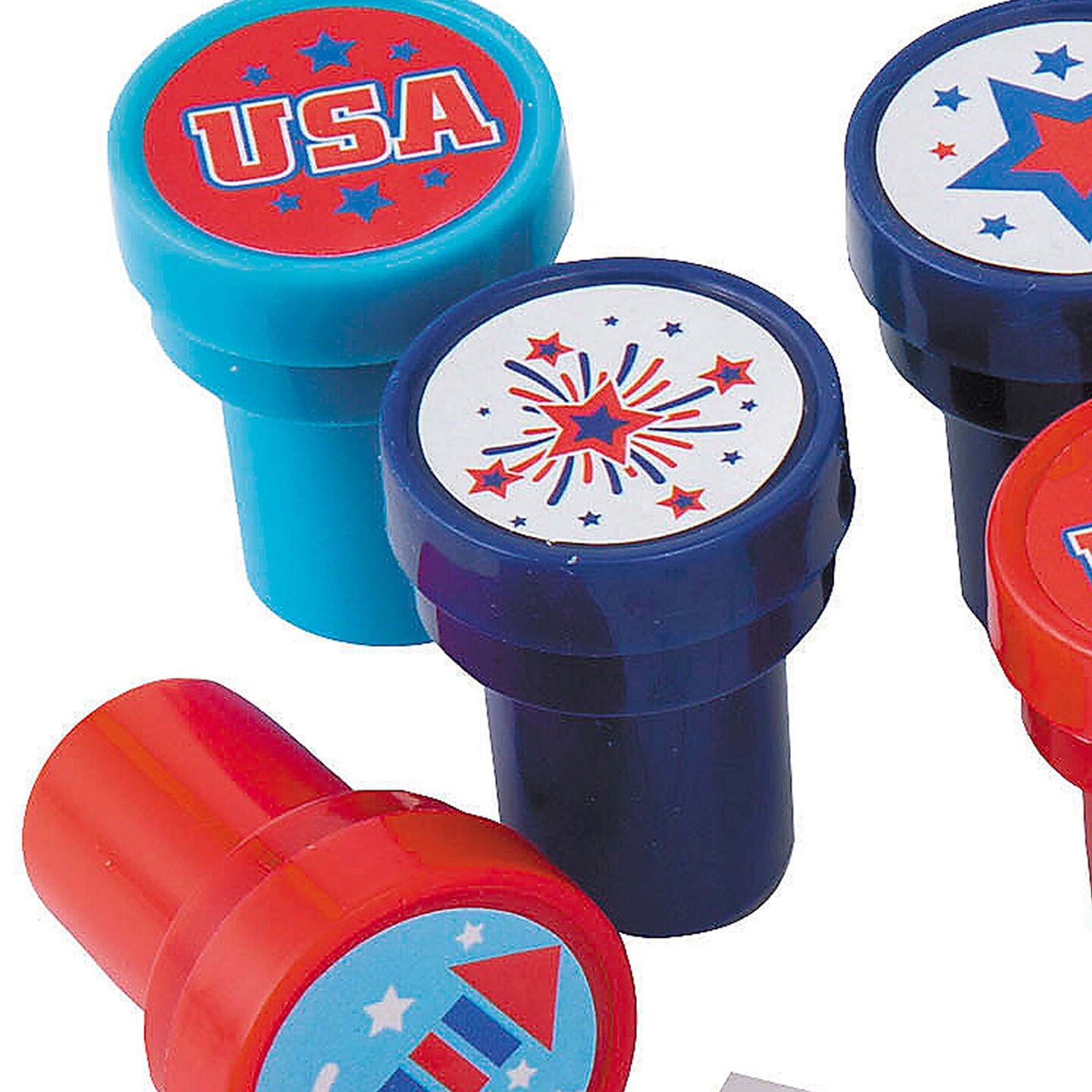 1" x 1 1/2" Mini Patriotic Fireworks & Stars Plastic Stampers