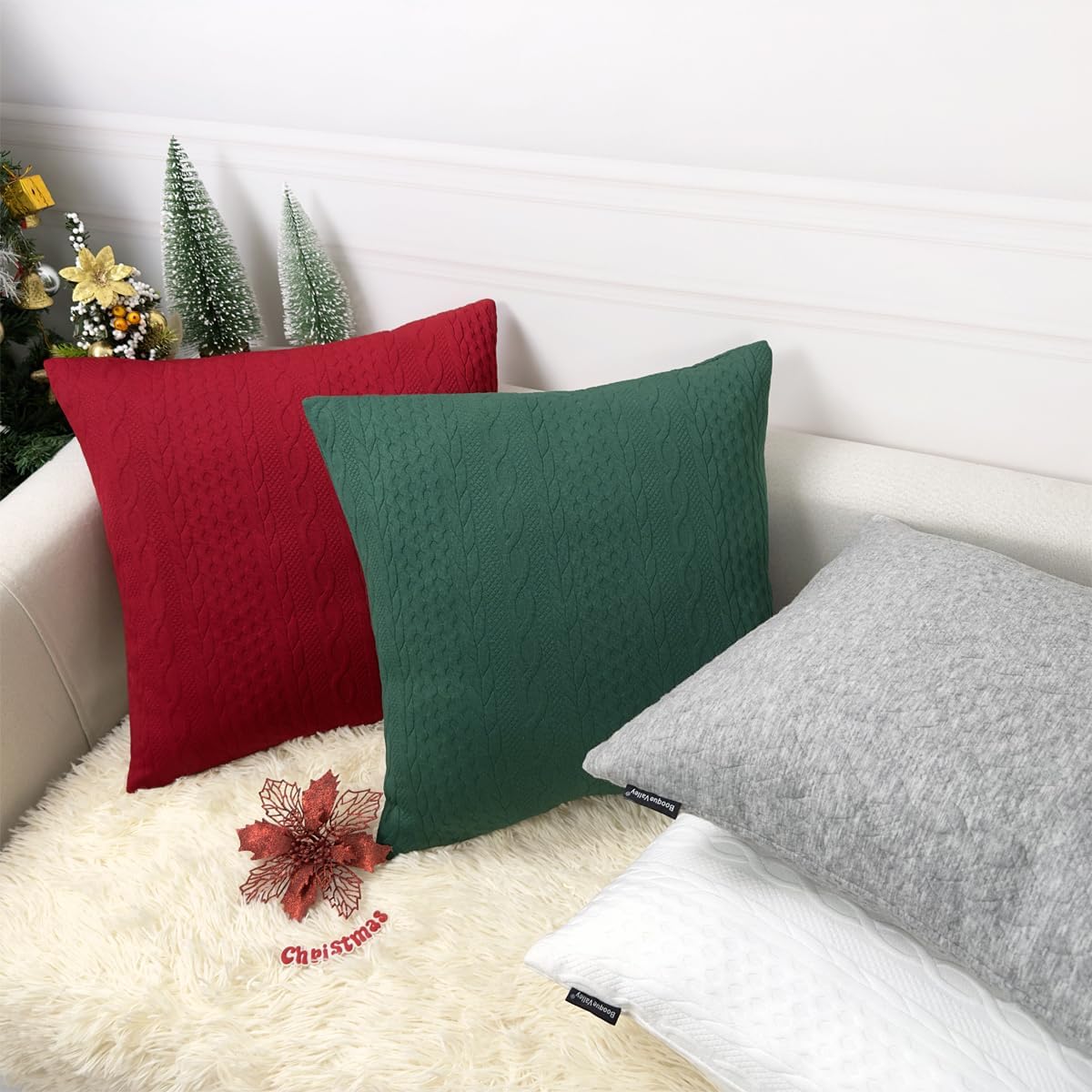 Christmas Pillow Covers, Pack of 2 Super Soft Elegant Modern Patterned Red Cushion Covers Decorative Stretchy Throw Pillow Cases for Sofa Bed Car Chair, 18 x 18 inch(Red)