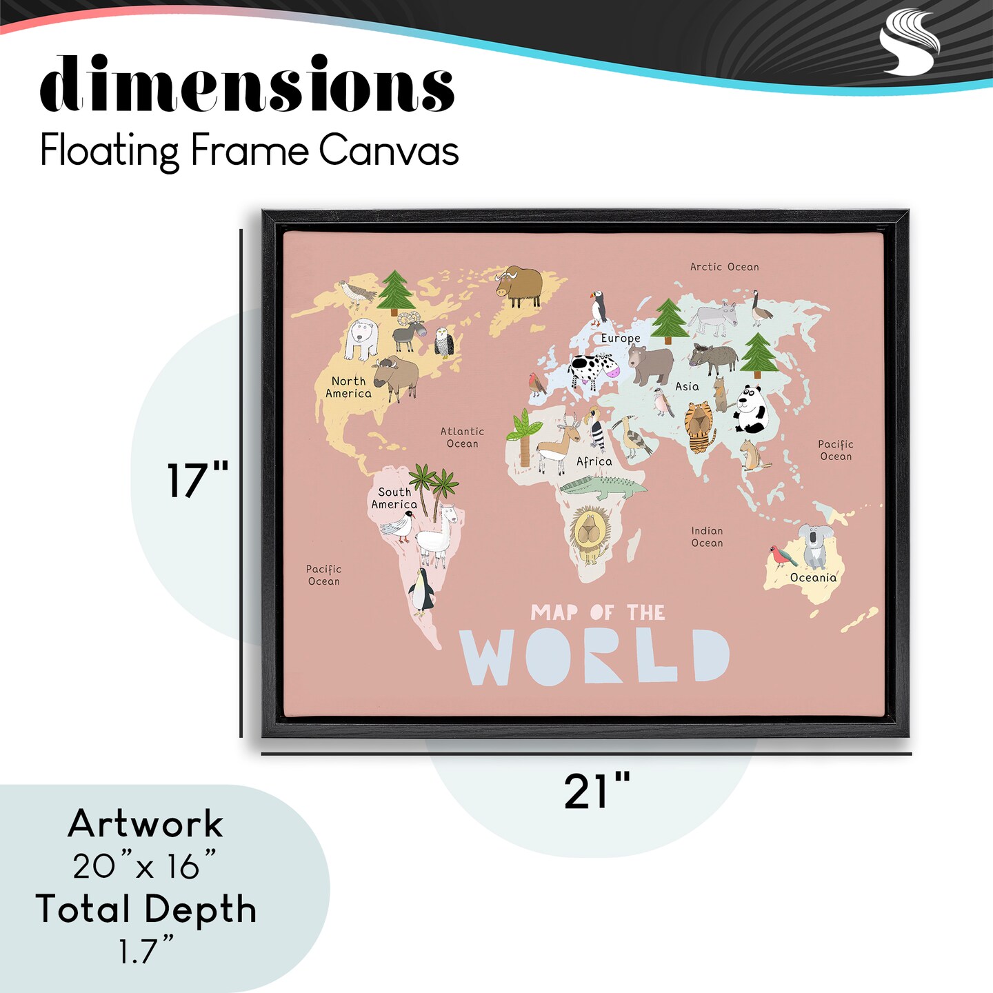 Stupell Industries Kid's Map Of World Pink Floating Frame, design by Carla Daly
