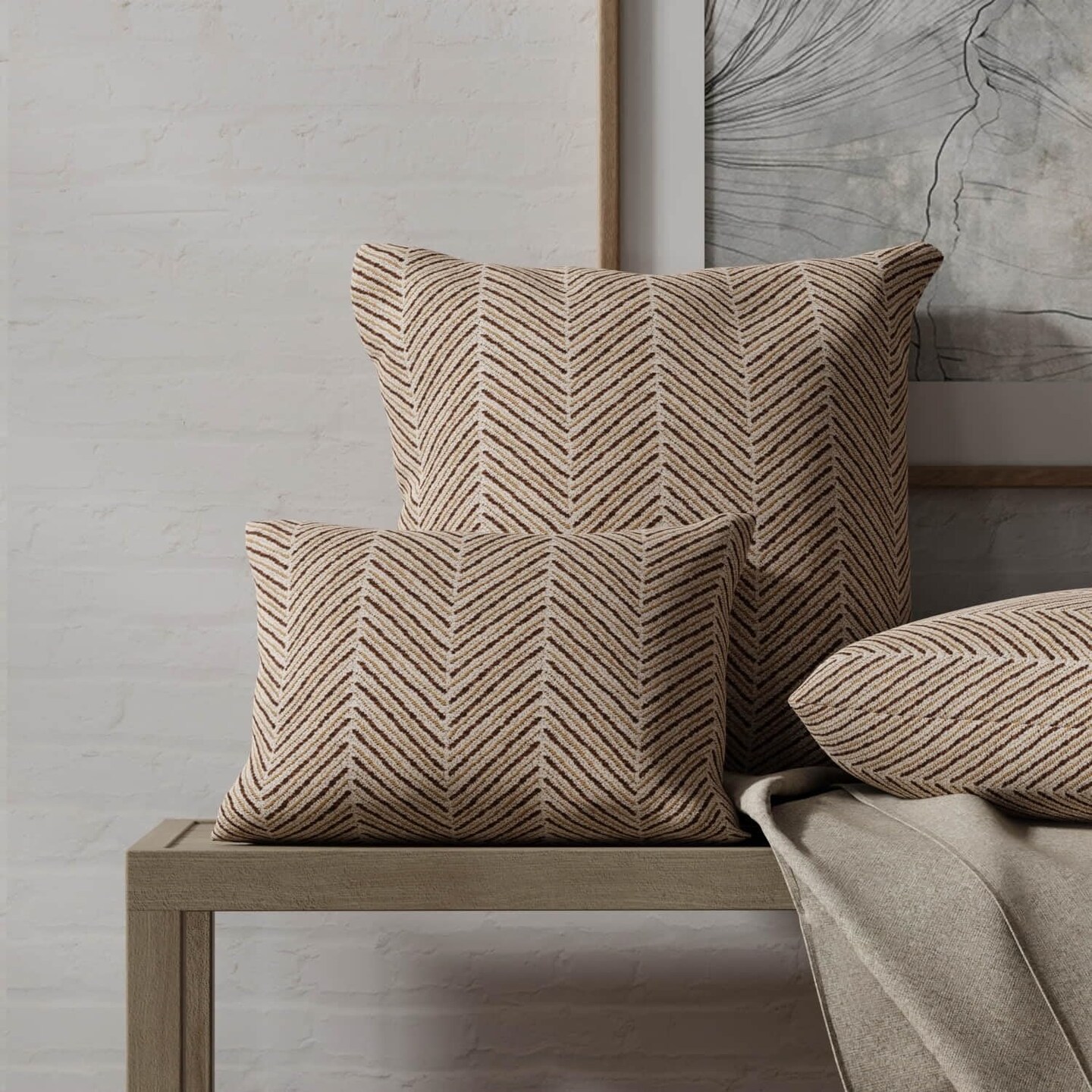 Brown Abstract Herringbone Woven Pattern Upholstery Fabric by The Yard - SKU: Logan Mocha
