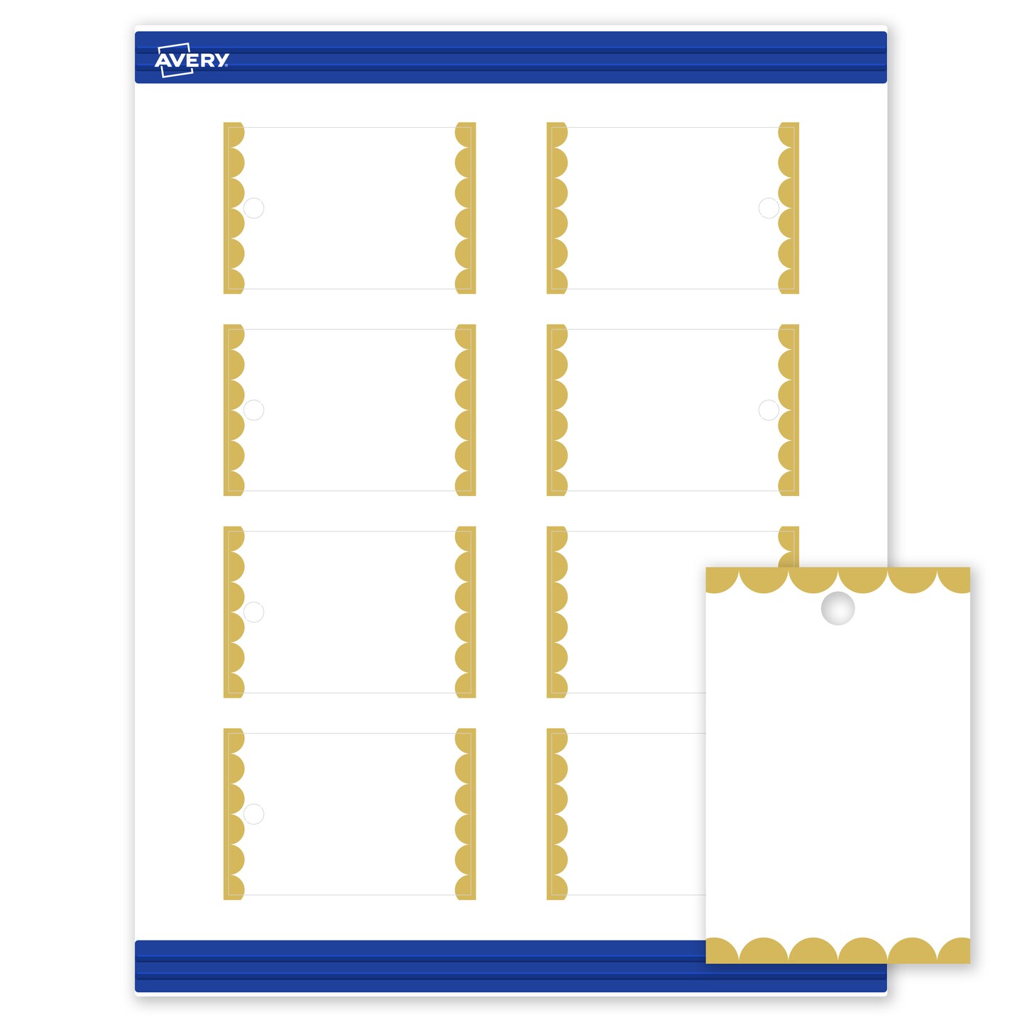 Avery Printable Rectangle Tags, Gold Edge Dots, 2" x 3", Matte White Rectangle Tags, Laser/Inkjet, 80ct, Great for Product Tags