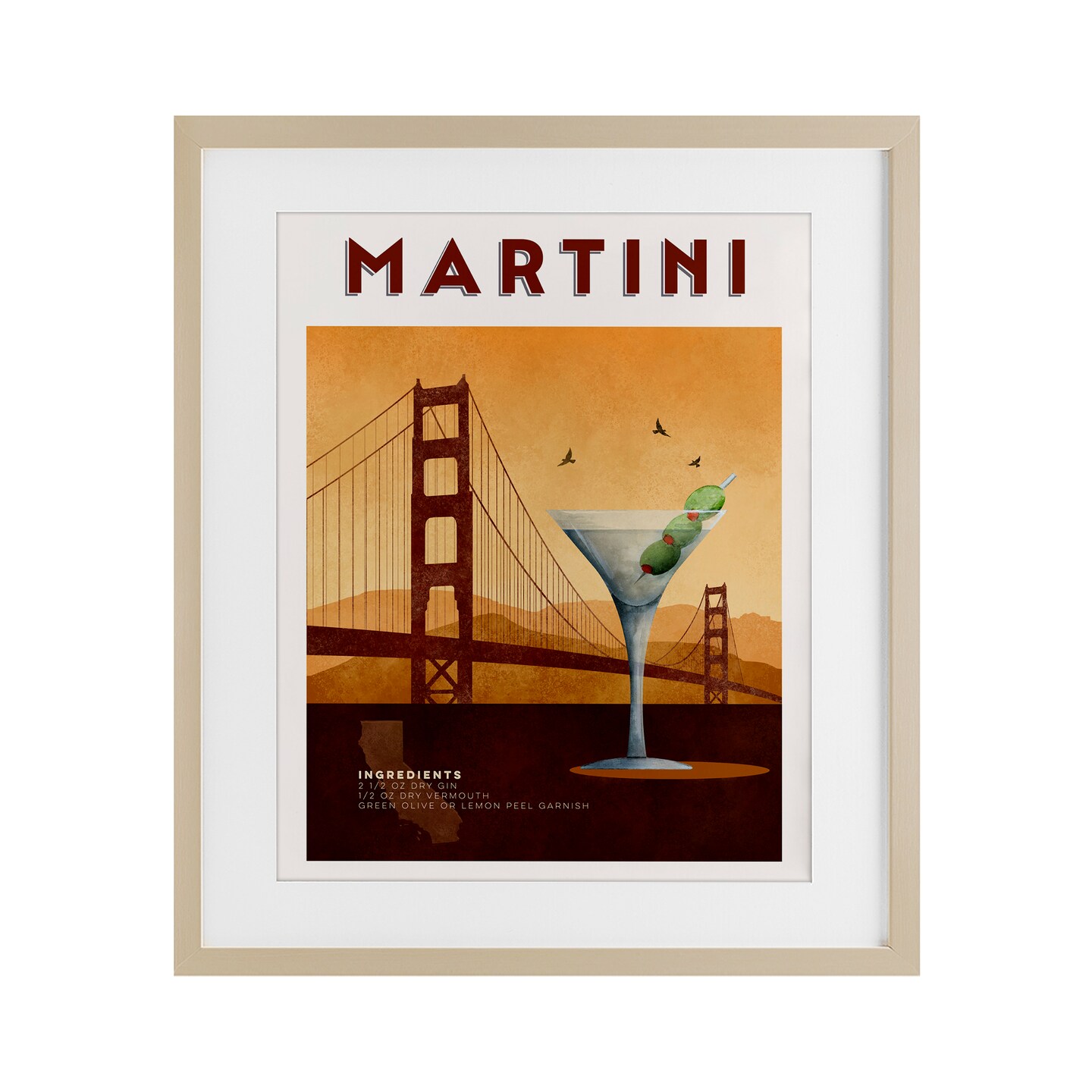 Stupell Industries Retro Martini & Bridge View Framed Print Under Glass, design by Brett Blumenthal