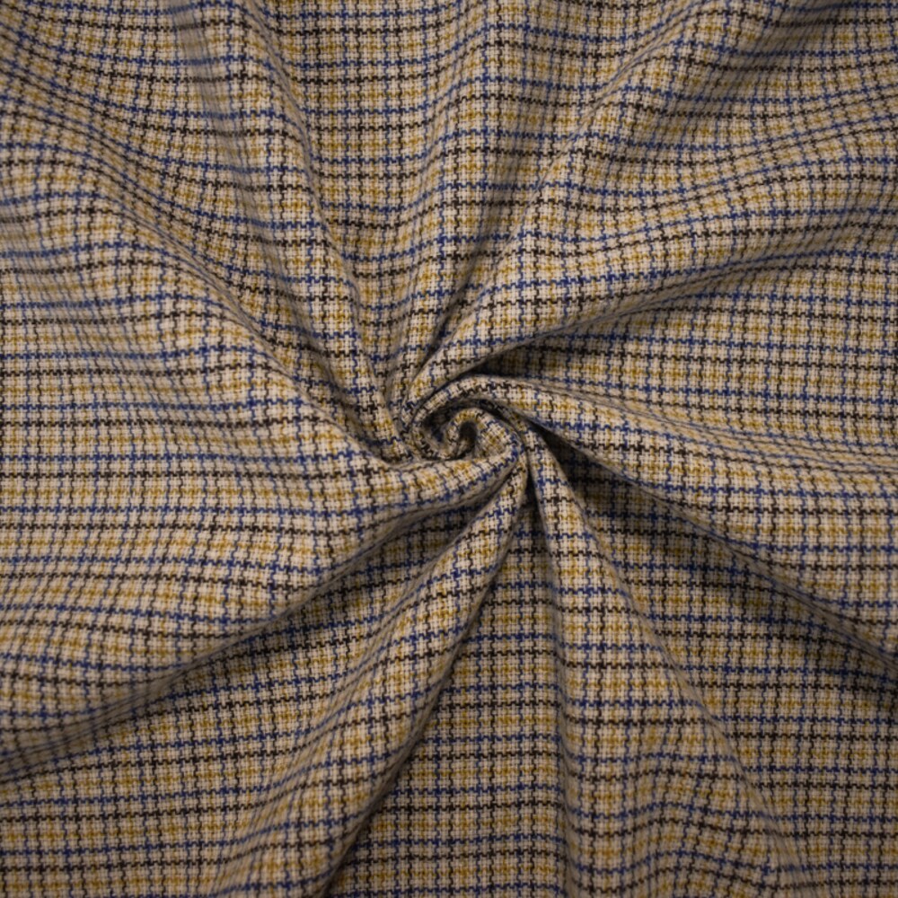 Gray-Blue-Multi Wool Blend Plaid Twill Jacketing Woven Fabric By the Yard