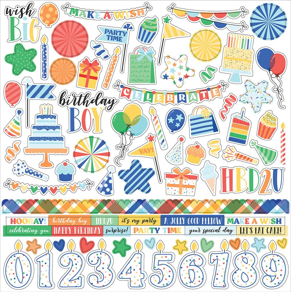 Echo Park Make A Wish Birthday Boy 12 x 12 Cardstock Element Stickers