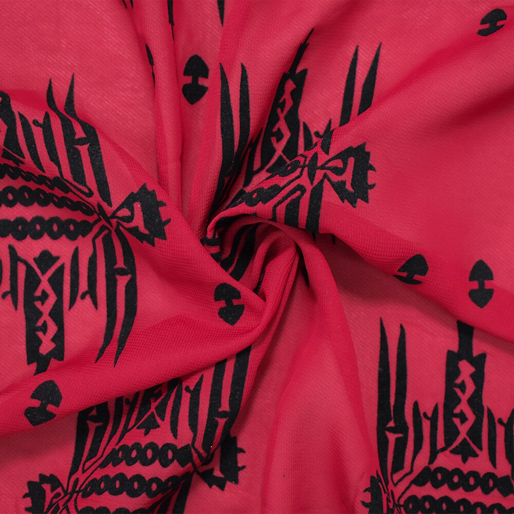 Red-Black Poly Aztec Motif Velvet Flocked Printed Chiffon Woven Fabric By the Yard