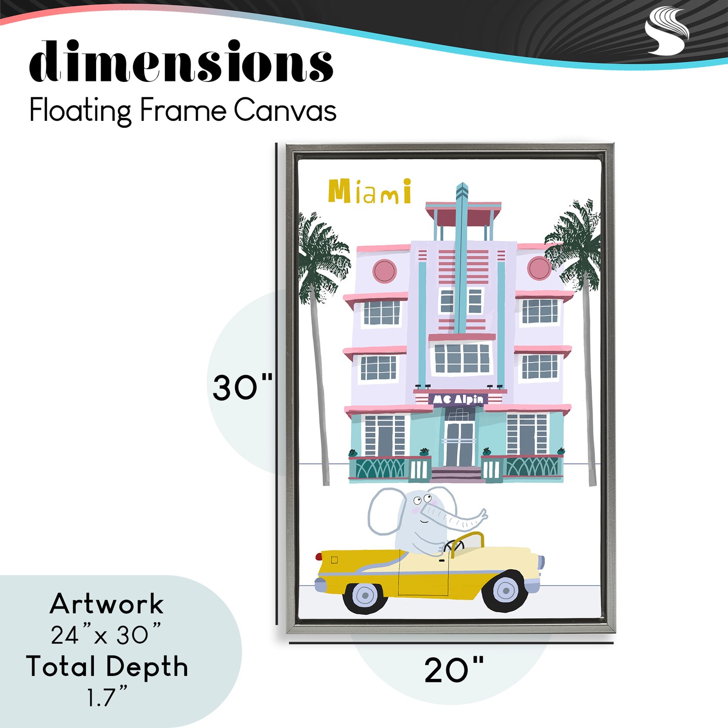 Stupell Industries Elephant & Miami Hotel Floating Frame, design by Carla Daly