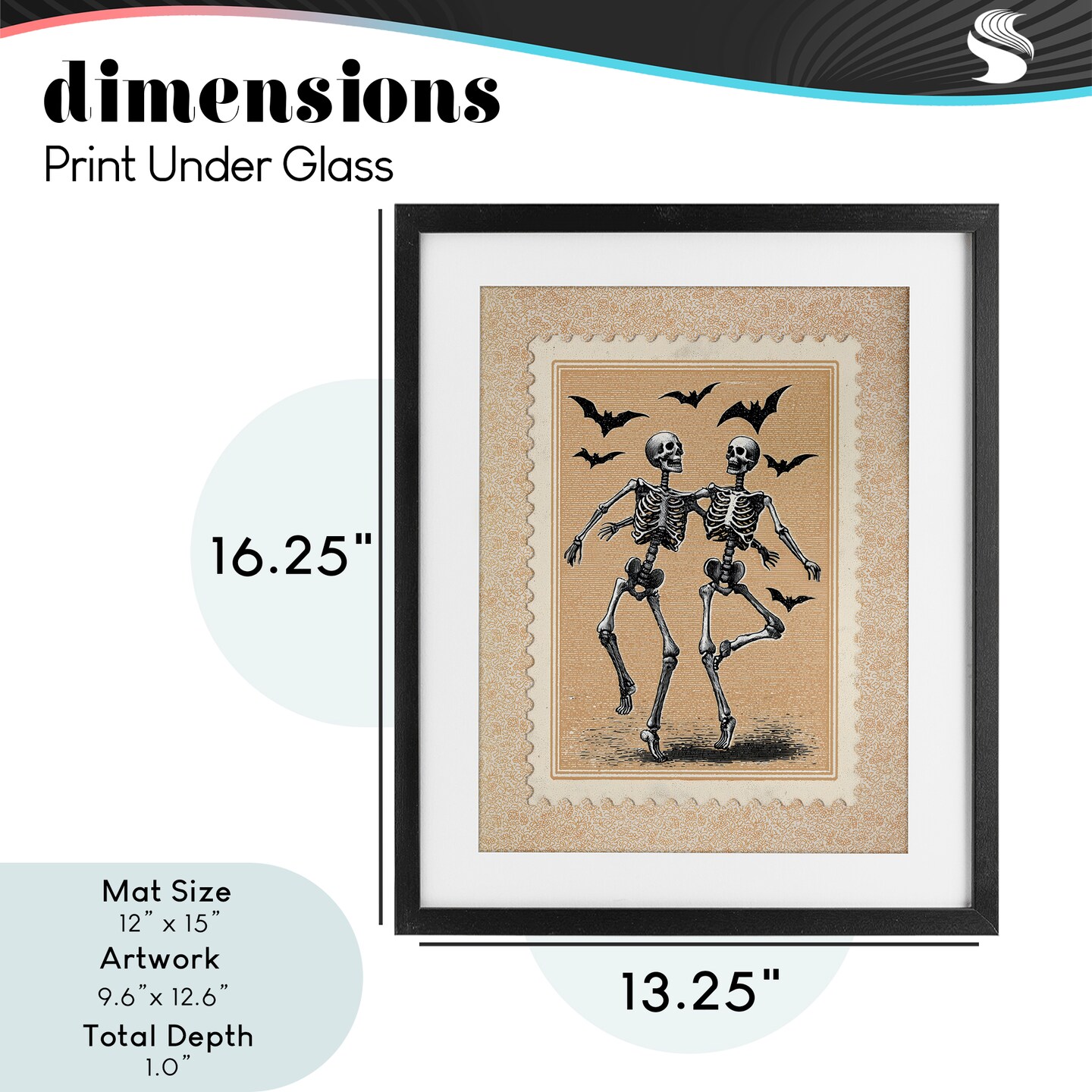 Stupell Industries Vintage Dancing Skeletons Stamp Framed Print Under Glass, design by Arlington Prints