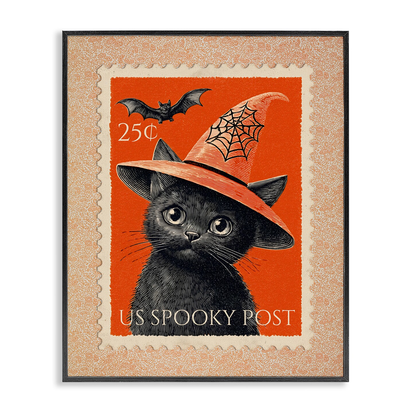 Stupell Industries Vintage Black Cat Stamp Framed Giclee, design by Arlington Prints