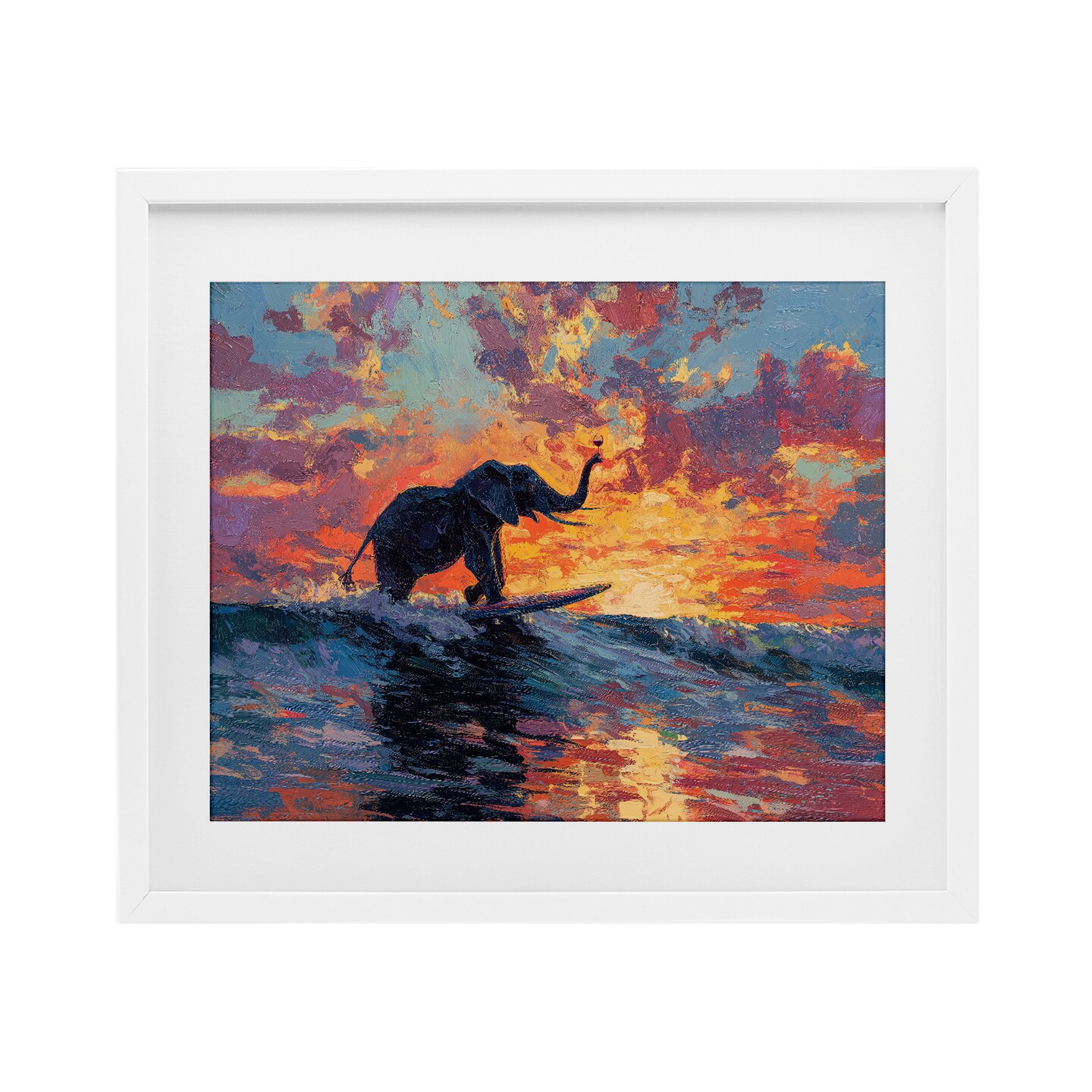 Stupell Industries Sunset Surf Elephant Framed Print Under Glass, design by Ziwei Li