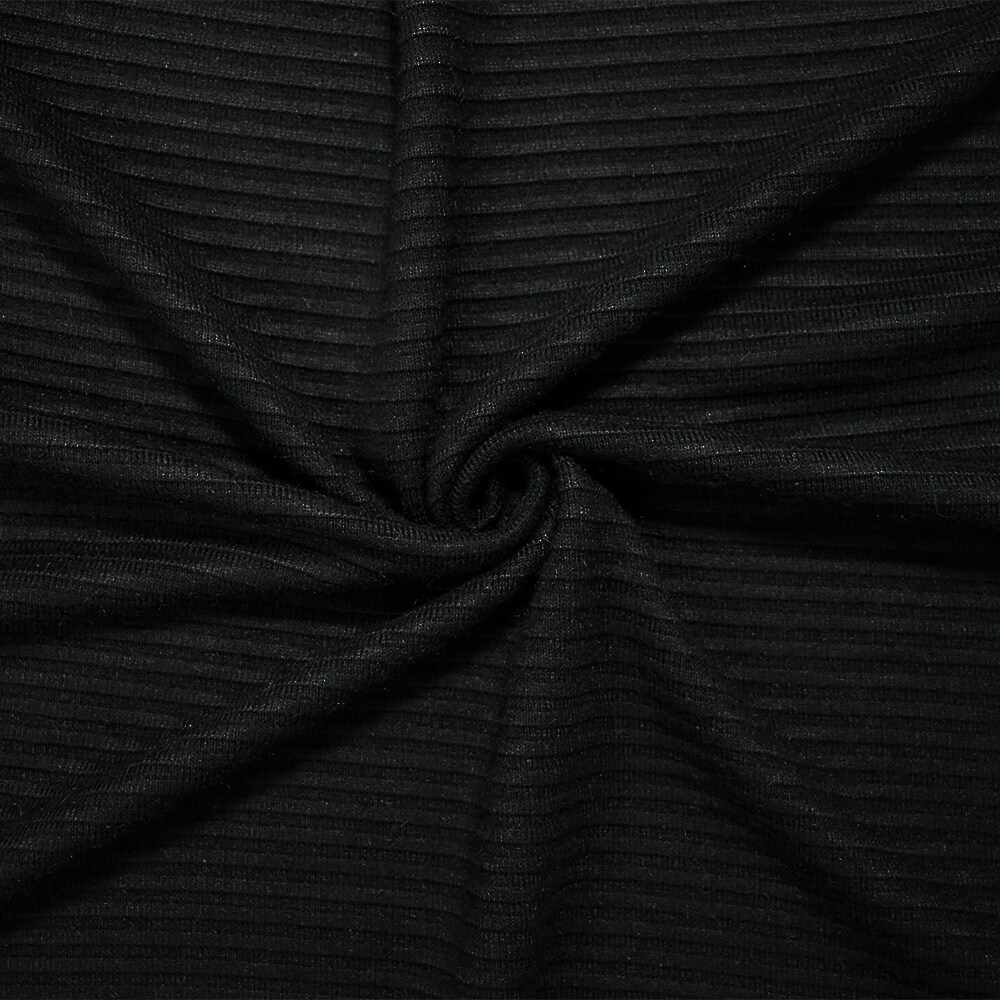 Black Cotton-Poly Horizontal Stripe Stretch Spandex Double Knit Fabric By the Yard