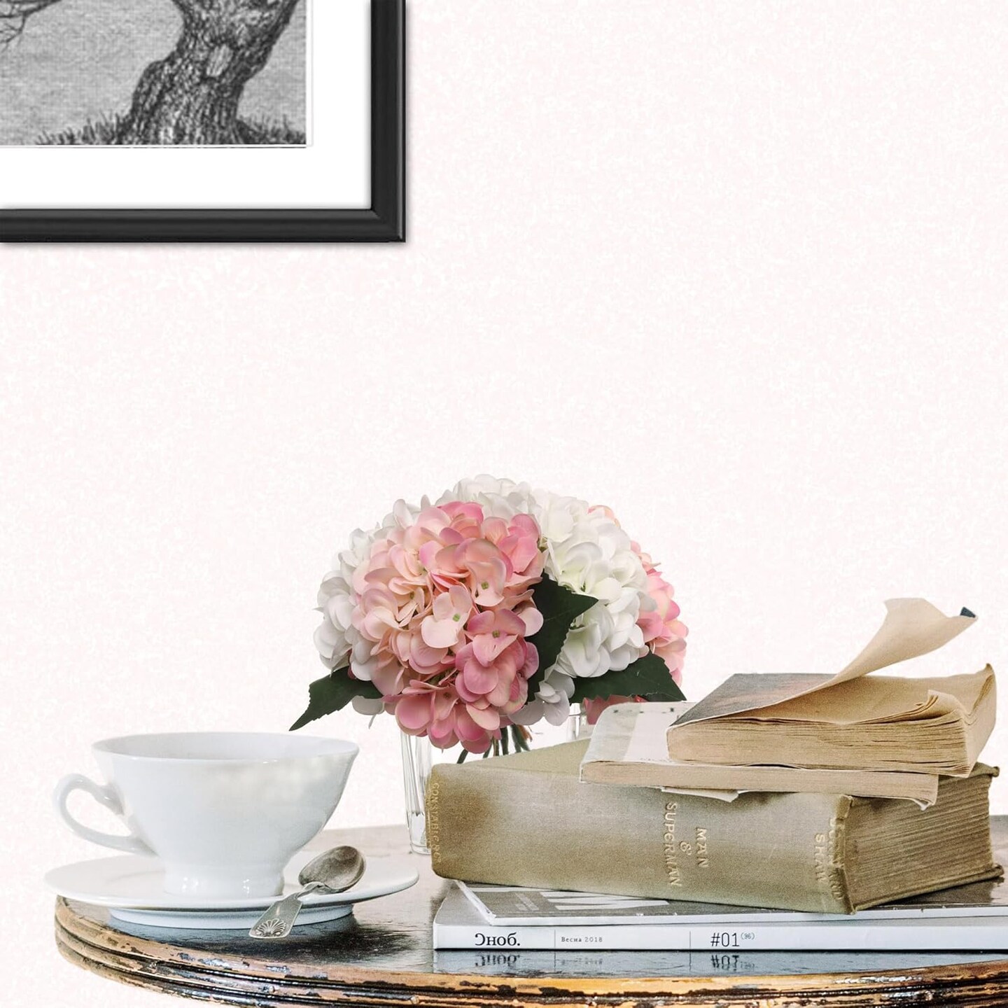 8-Pack Pink & White Hydrangea Arrangements | Faux Florals in Glass Vases with Water Look – Bulk Decor for Events & Homes