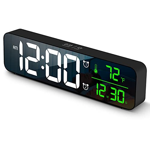 Large Display Alarm Clock for Living Room Office Bedroom Decor LED Electronic Date Temp Display Wall Electric Clocks Automatic Brightness Dimmer Smart Cool Modern Desk Accessories Black