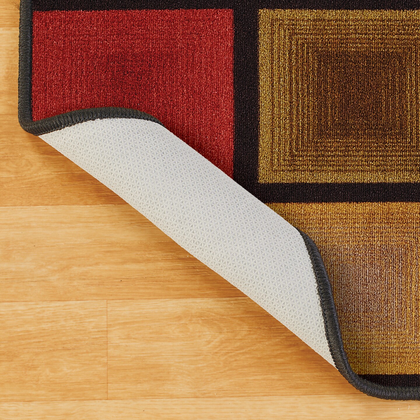 Collections Etc Optic Squares Skid-Resistant and Nonslip Accent Rug with Burnished Autumn Red, Brown and Beige