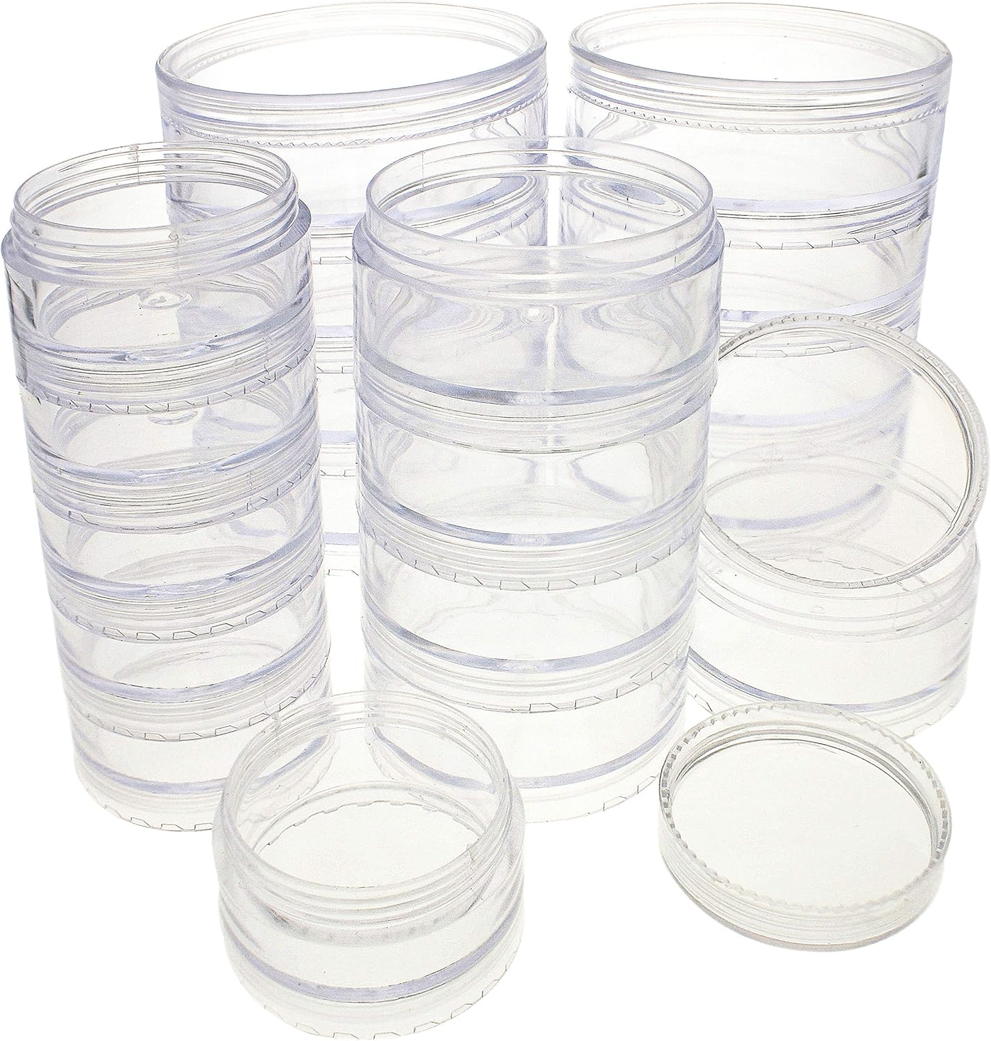 The Beadsmith &#x2013; Stack Jar 4-Piece Assortment &#x2013; 2 x 4 Stack, 1 x 5 Stack, 1 x 6 Stack, Pill containers, Empty Pot Jars, refillable Cosmetic containers, Small Plastic Organizers