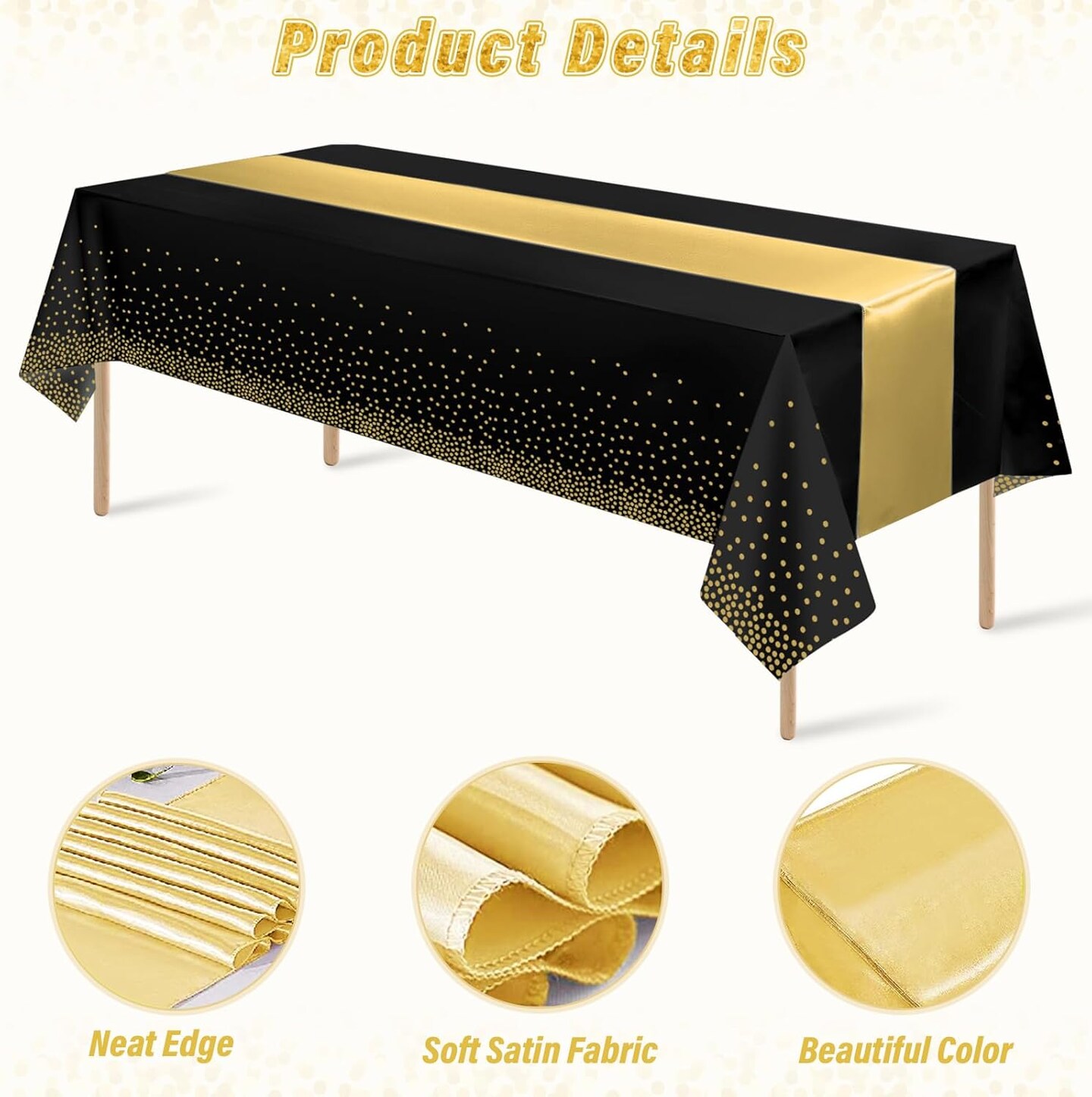 12 Pack Black and Gold Tablecloth and Table Runner Set