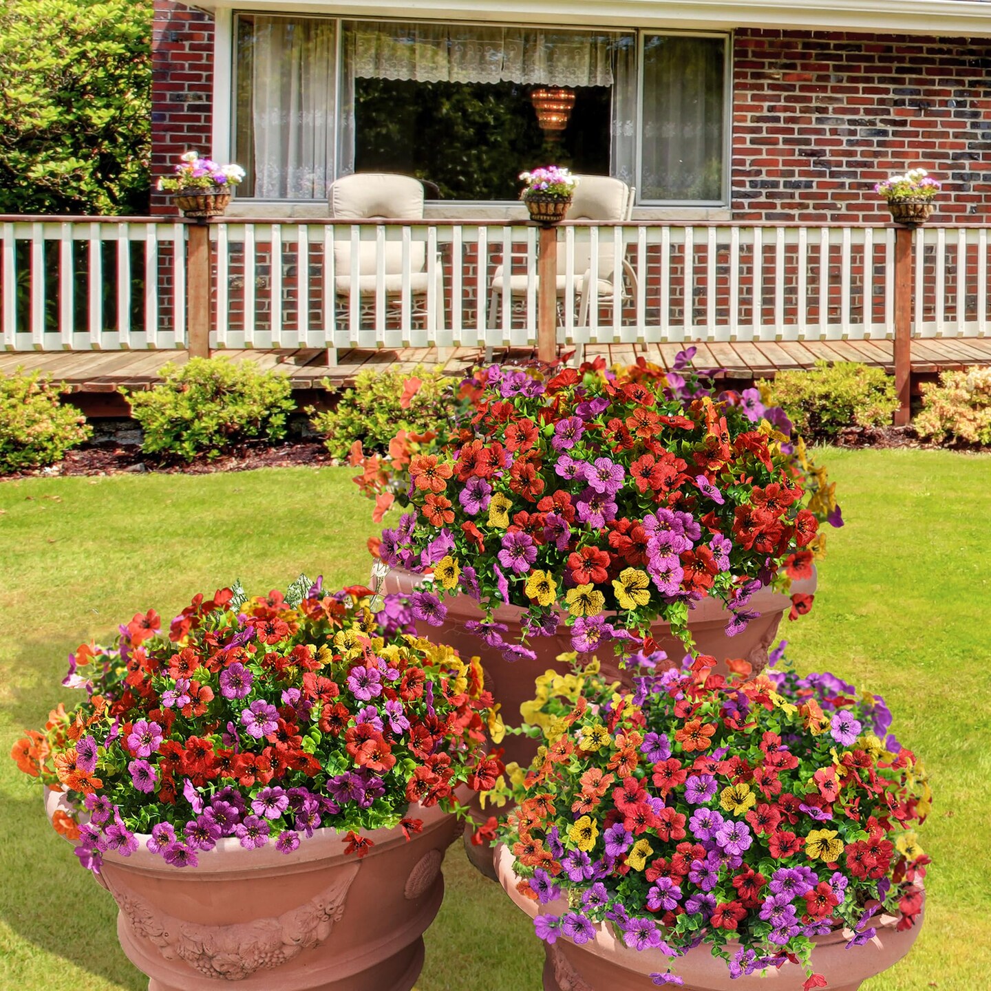 Artificial Flowers for Outdoors Faux Plants Outdoor Fake Flowers Spring Decoration,12 Bundles Faux Silk Colorful Daisy Realistic UV Resistant1for Outside Home Planter Window Porch Patio Yard