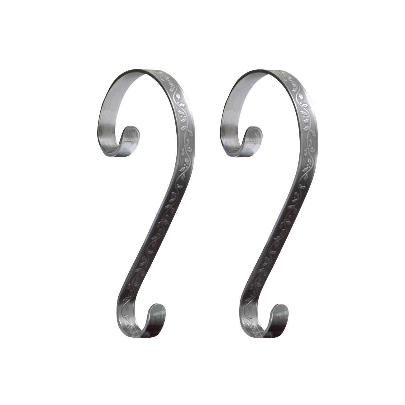 Haute Decor Stocking Scrolls Stocking Hanger - 2 Pack Holly Embossed (Pewter) - Hang Christmas Stockings from mantels of All Shapes and Sizes