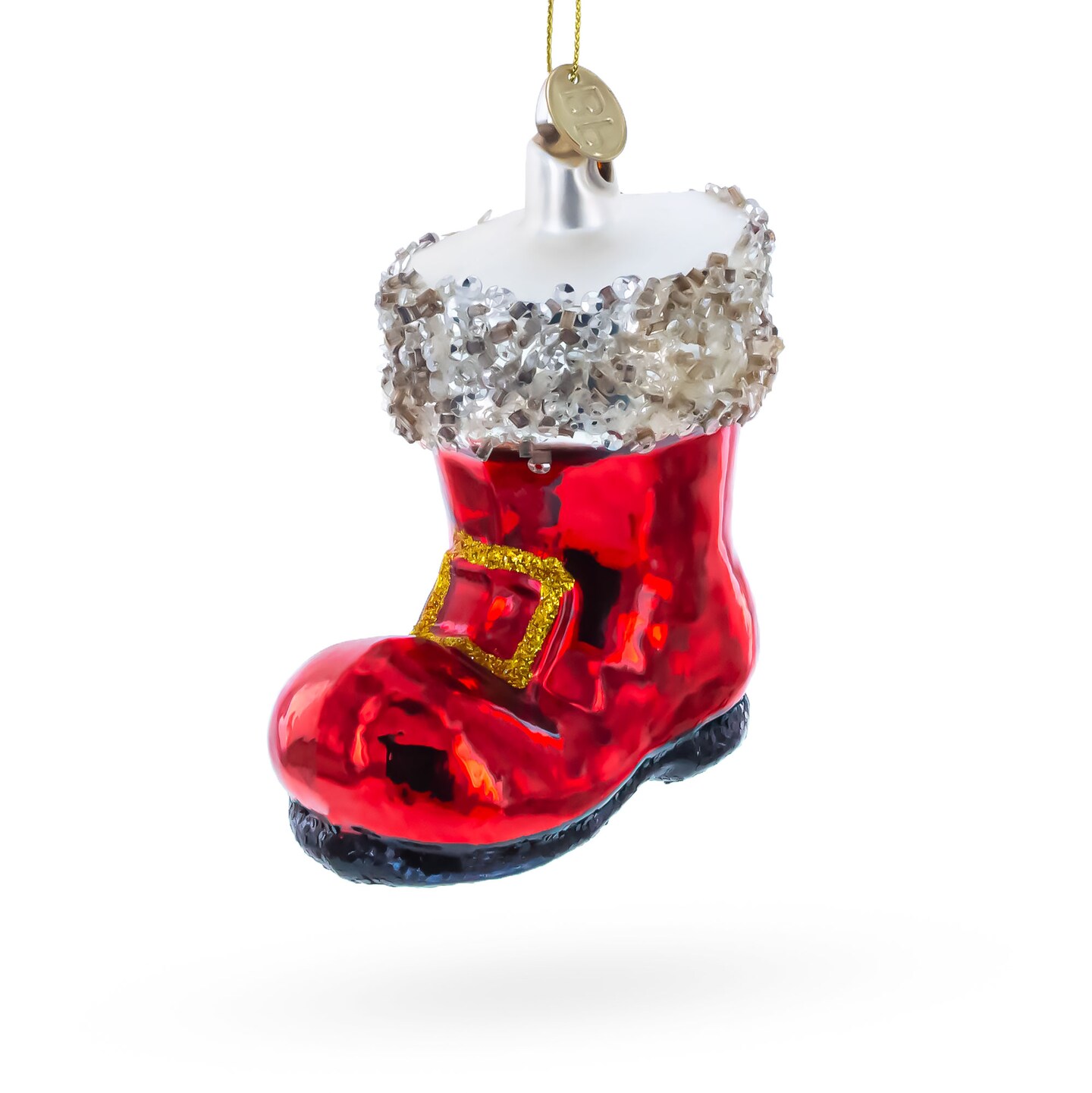 Festive Santa Boot Blown Glass Christmas Ornament