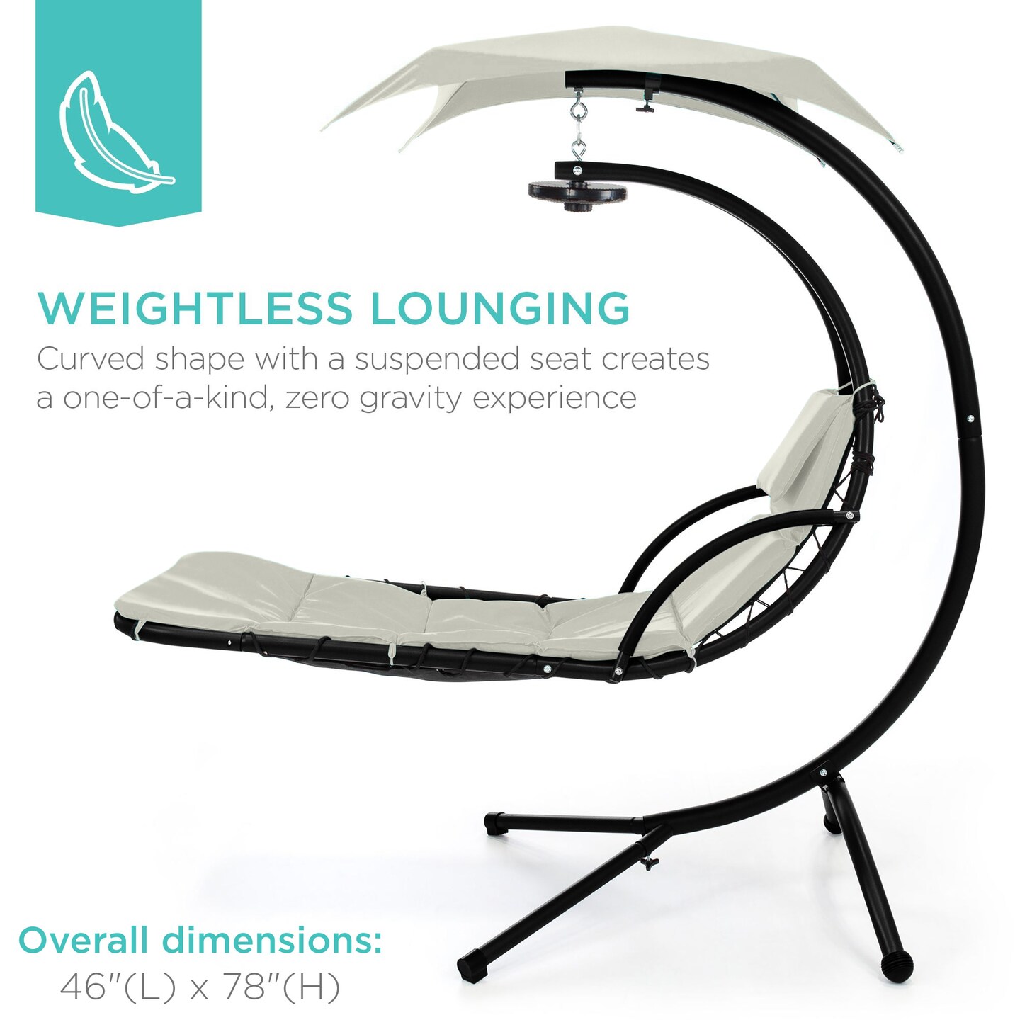 Best Choice Products Hanging LED-Lit Curved Chaise Lounge Chair for Backyard, Patio w/ Pillow, Canopy, Stand