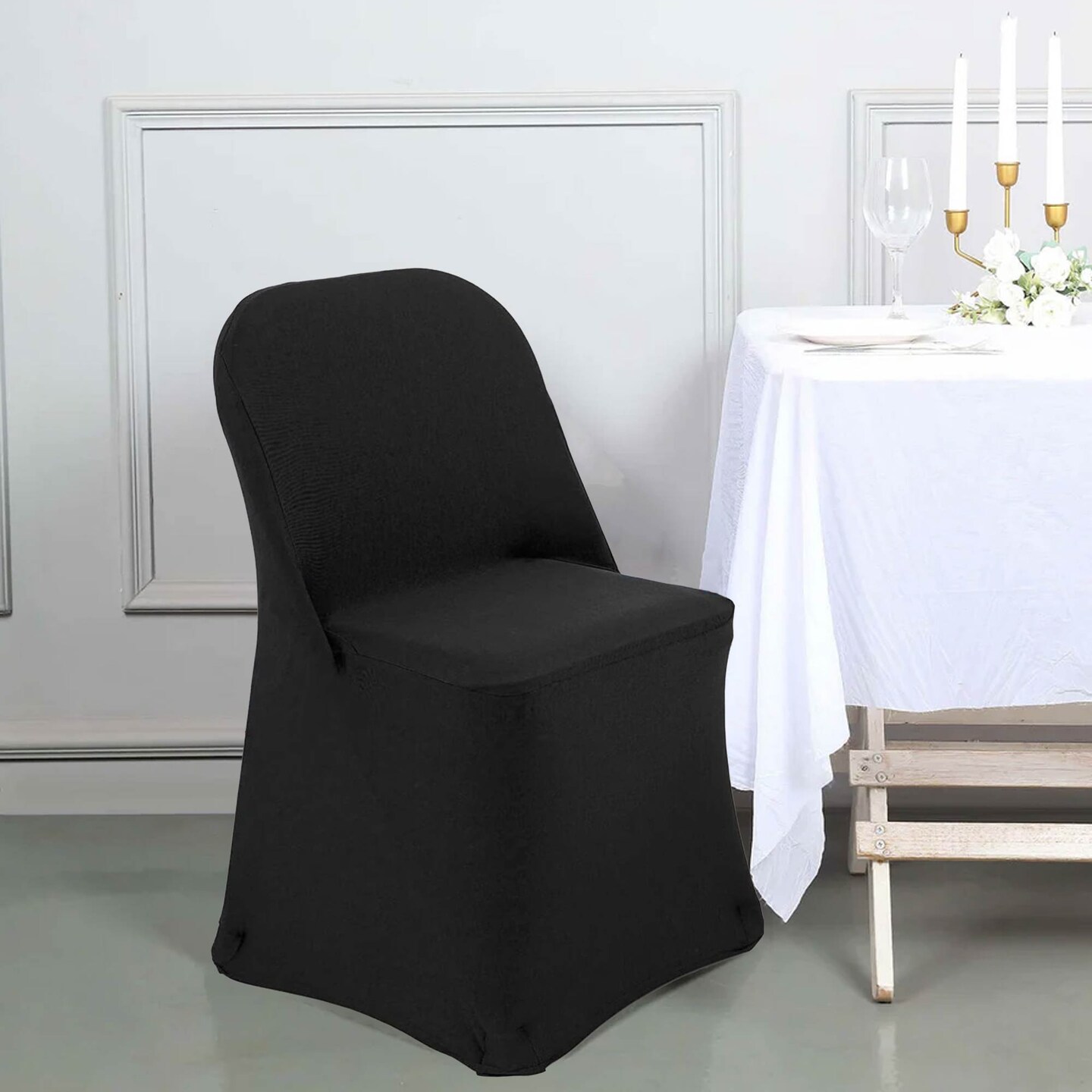 1 Piece Black Stretch Spandex Chair Cover for Classic Folding Seating