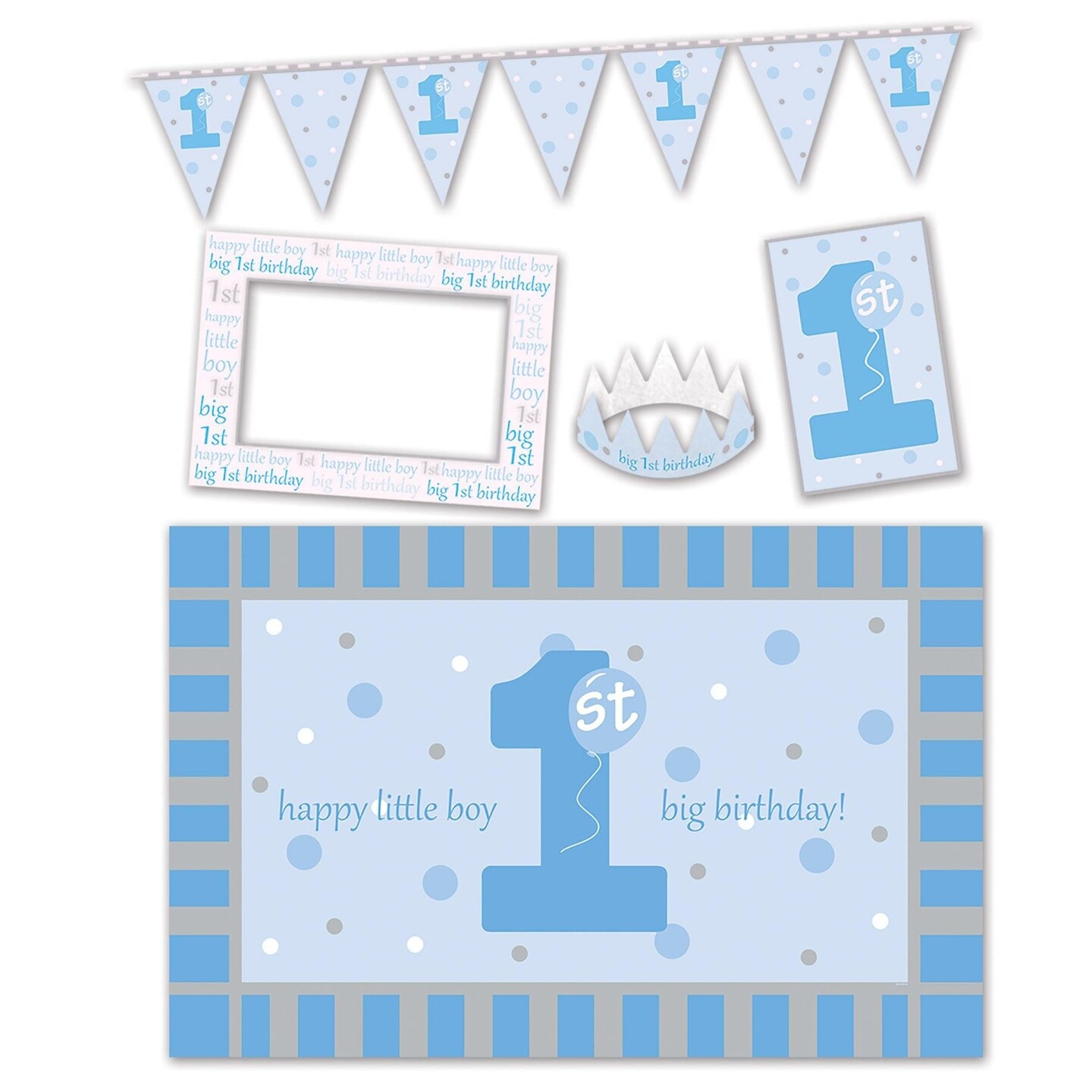 6 Pack Bulk 1st Birthday Party Blue 5 Piece High Chair Decorating Kit