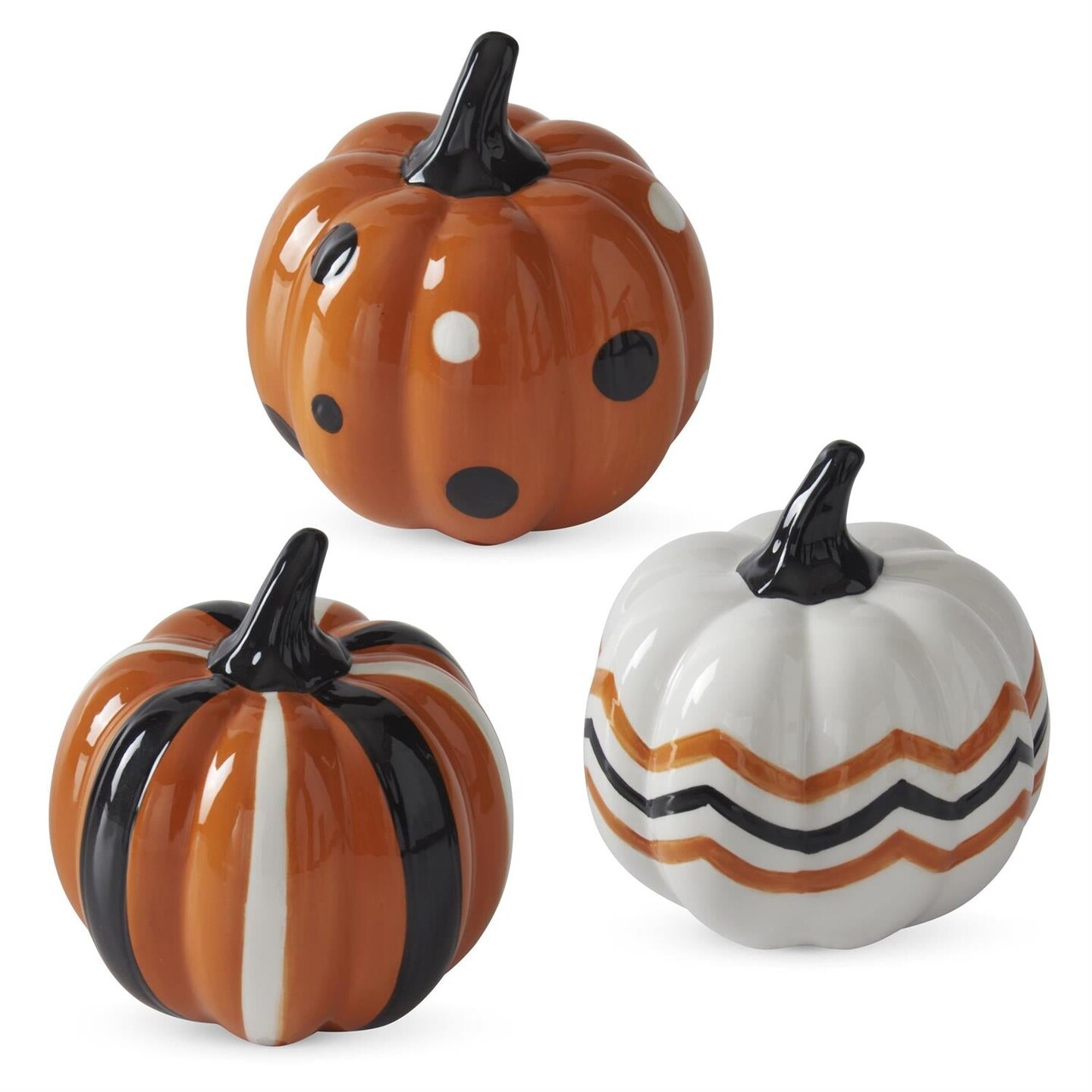 Michaels, 3.75" Orange, Black & White Dot Ceramic Pumpkins – Set of 3 – Category: Decor Pumpkins