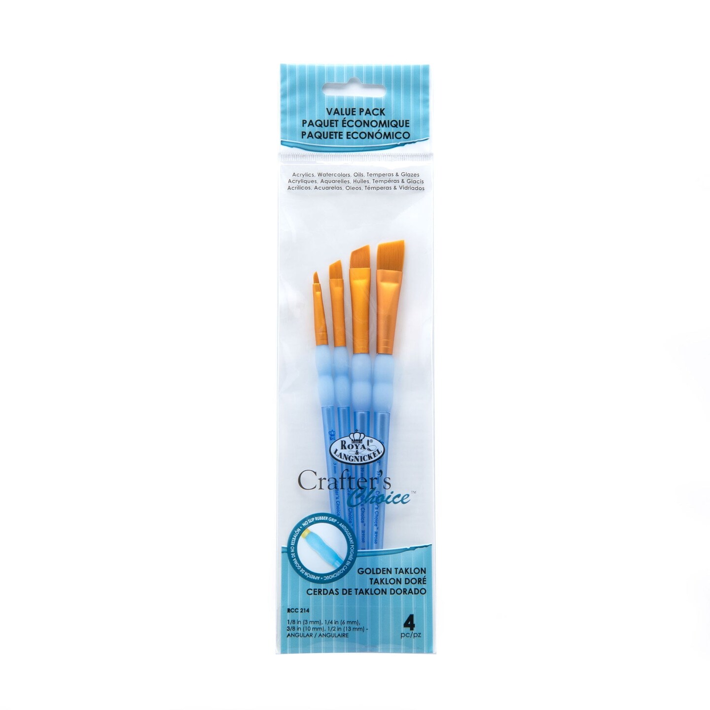 RCC 214 | Crafter&#x27;s Choice&#x2122; 4pc Golden Taklon Angular Brush Set