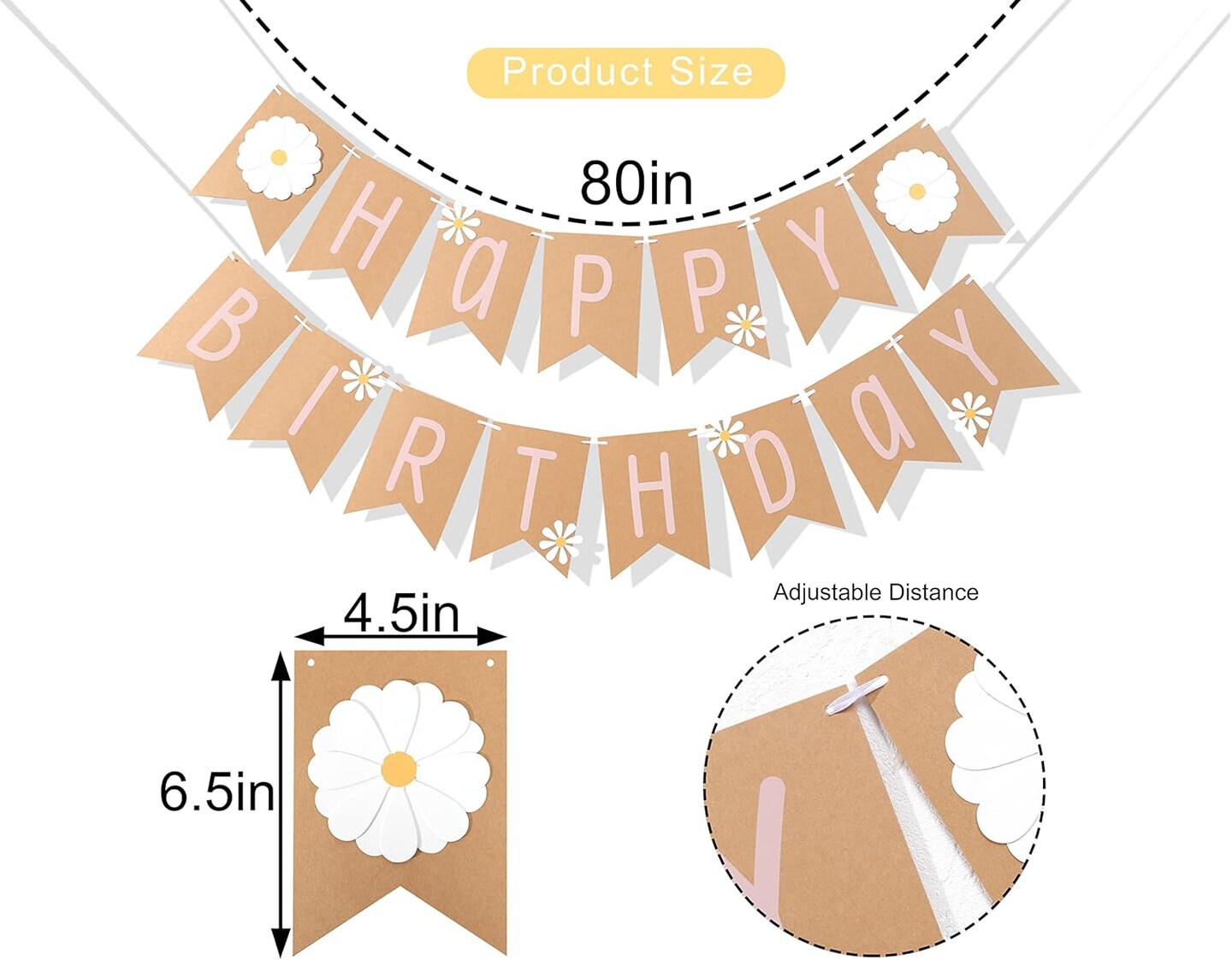 Daisy Happy Birthday Banner - Daisy Theme Birthday,Wildflower Birthday Banner, Groovy Birthday Theme for 1st Birthday, Daisy Themed Birthday Party Decoration Banne&#xFF0C;Girl 1st Birthday Decoration