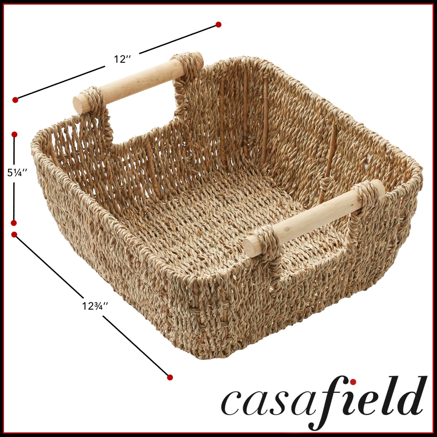 Casafield Set of 2 Water Hyacinth Seagrass Oval Storage Baskets with Wooden Handles - Woven Bin Organizers