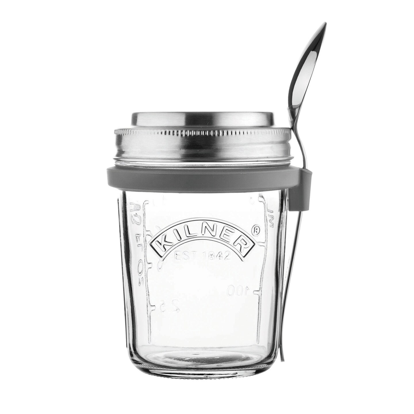 Kilner Parfait & Overnight Oats Jar Set, 350ml Glass Breakfast Jar with Spoon