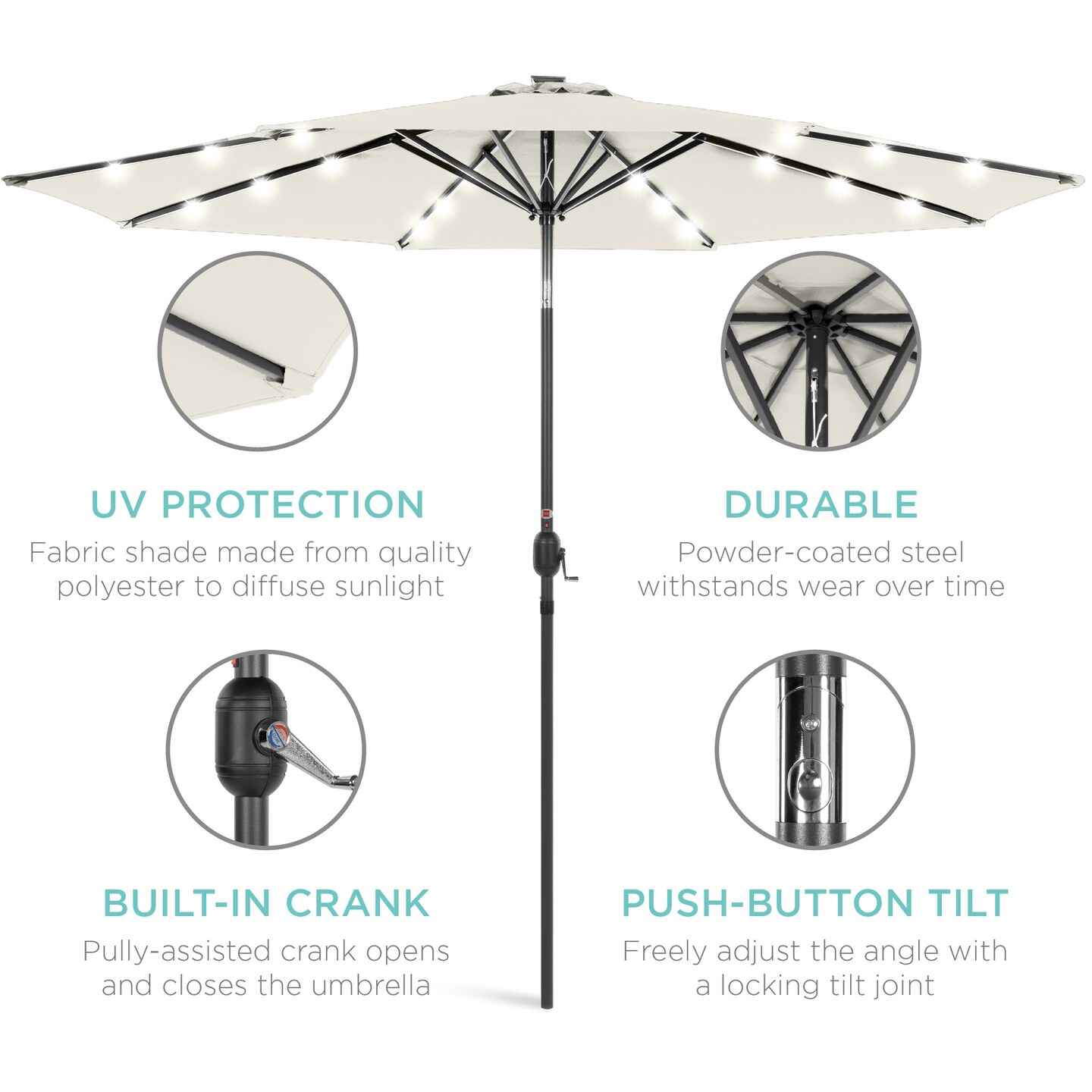Best Choice Products 10ft Solar LED Lighted Patio Umbrella w/ Tilt Adjustment, UV-Resistant Fabric