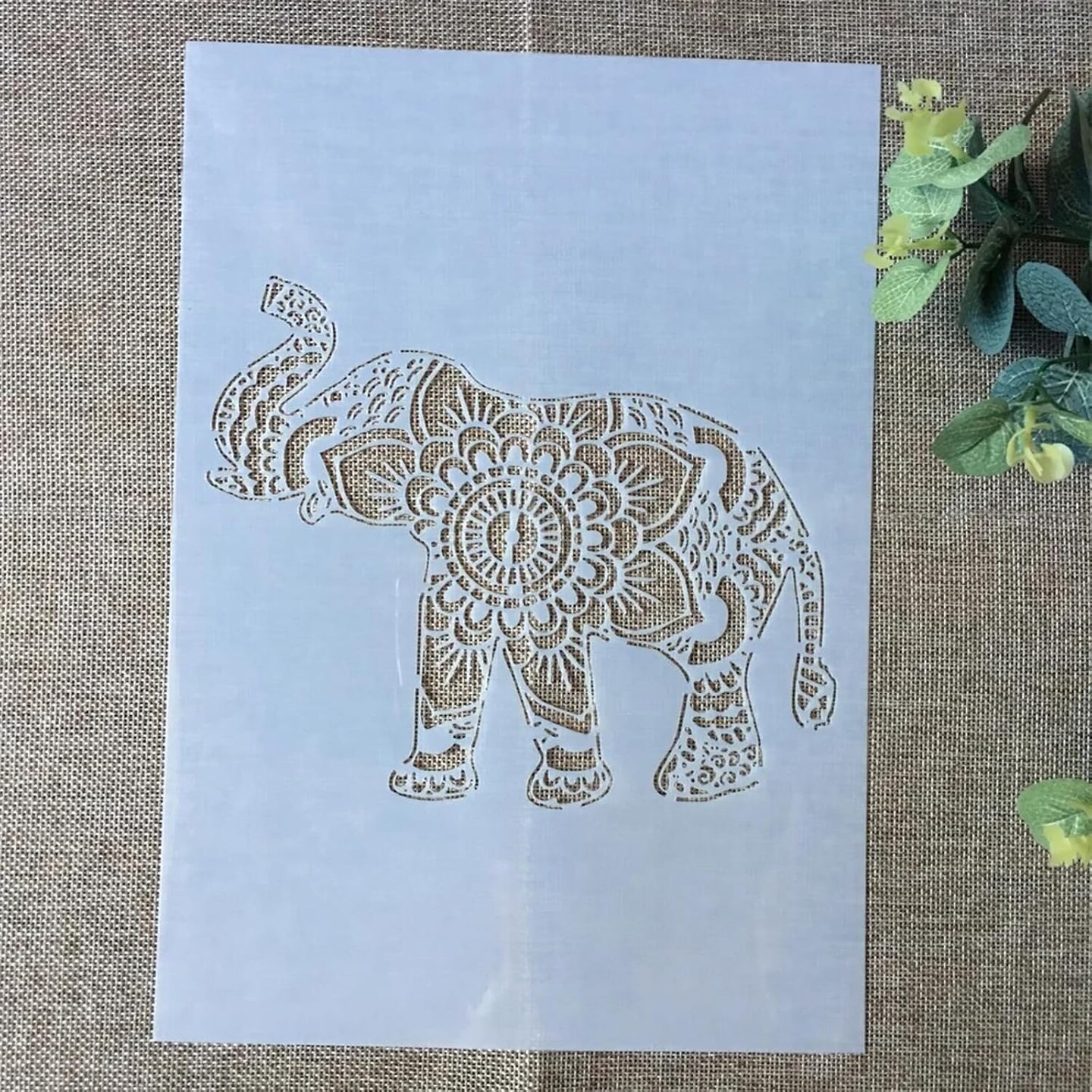 A4 Reusable Elephant Nose-Up Painting Stencil – Mandala Layering Template for DIY Wall Art, Wood Crafts, Scrapbooking & Home Decor (8.3 x 11.7 in)