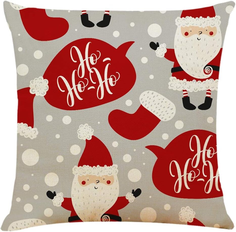 4PCS 18&#x22;X18&#x22; Throw Pillow Covers Christmas Decorative Couch Pillow Cases Cotton Linen Pillow Square Cushion Cover for Sofa, Couch, Bed and Car (Christmas-F)