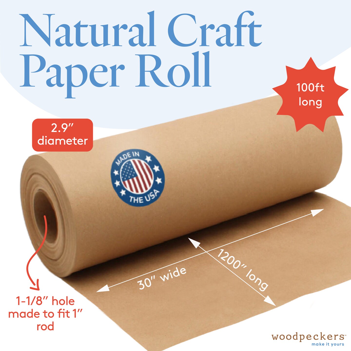 Jumbo Brown Craft Paper Roll, Multiple Sizes, for Gift Wrap| Woodpeckers