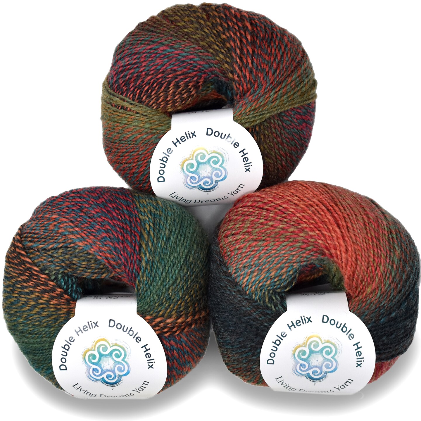 Double Helix by Living Dreams Yarn. Soft, Colorful Wool Yarn for Crochet, Knitting, Weaving. Self-Striping Sport Weight Yarn, 3 Pack, 150g