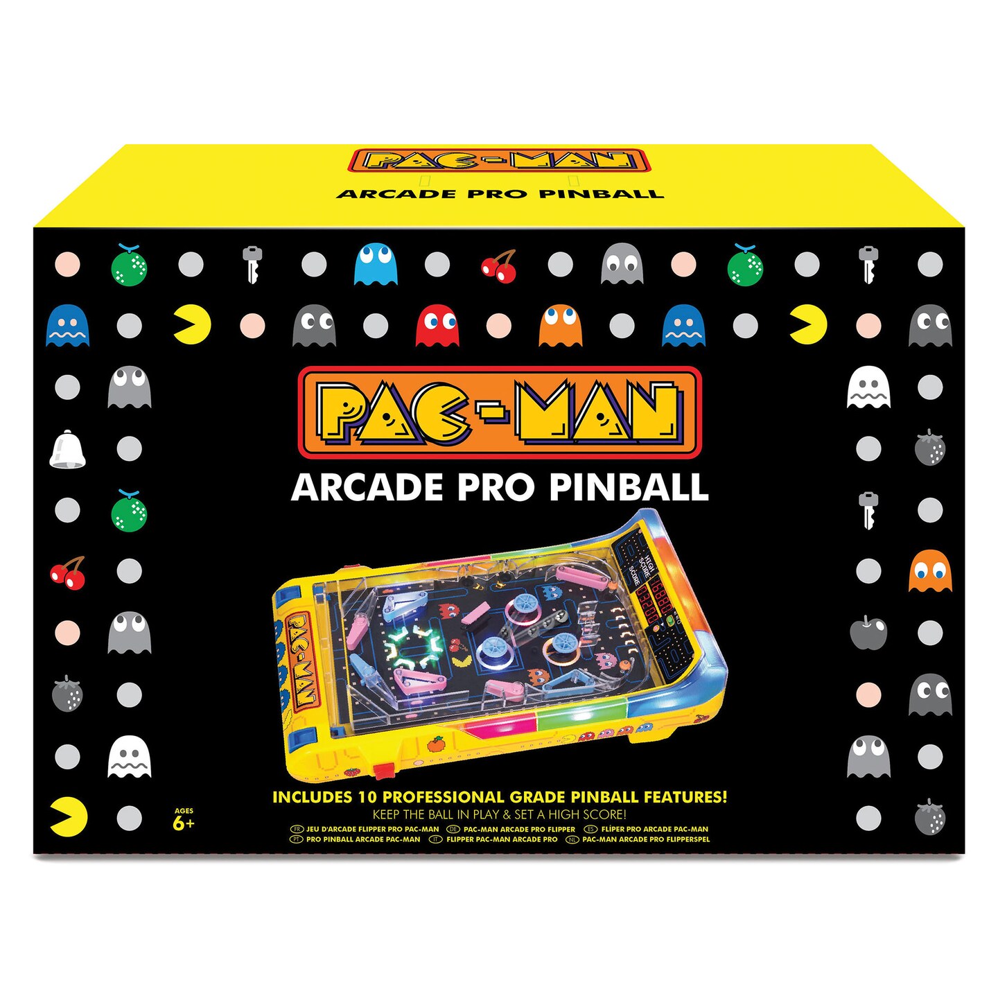 Ambassador Games: Pac-Man Arcade Pro Pinball - Light &#x26; Sound Tabletop Game, Vibrating Bumbers, Flashing LEDs, Scoreboard, Licensed, Adults-Kids 6+