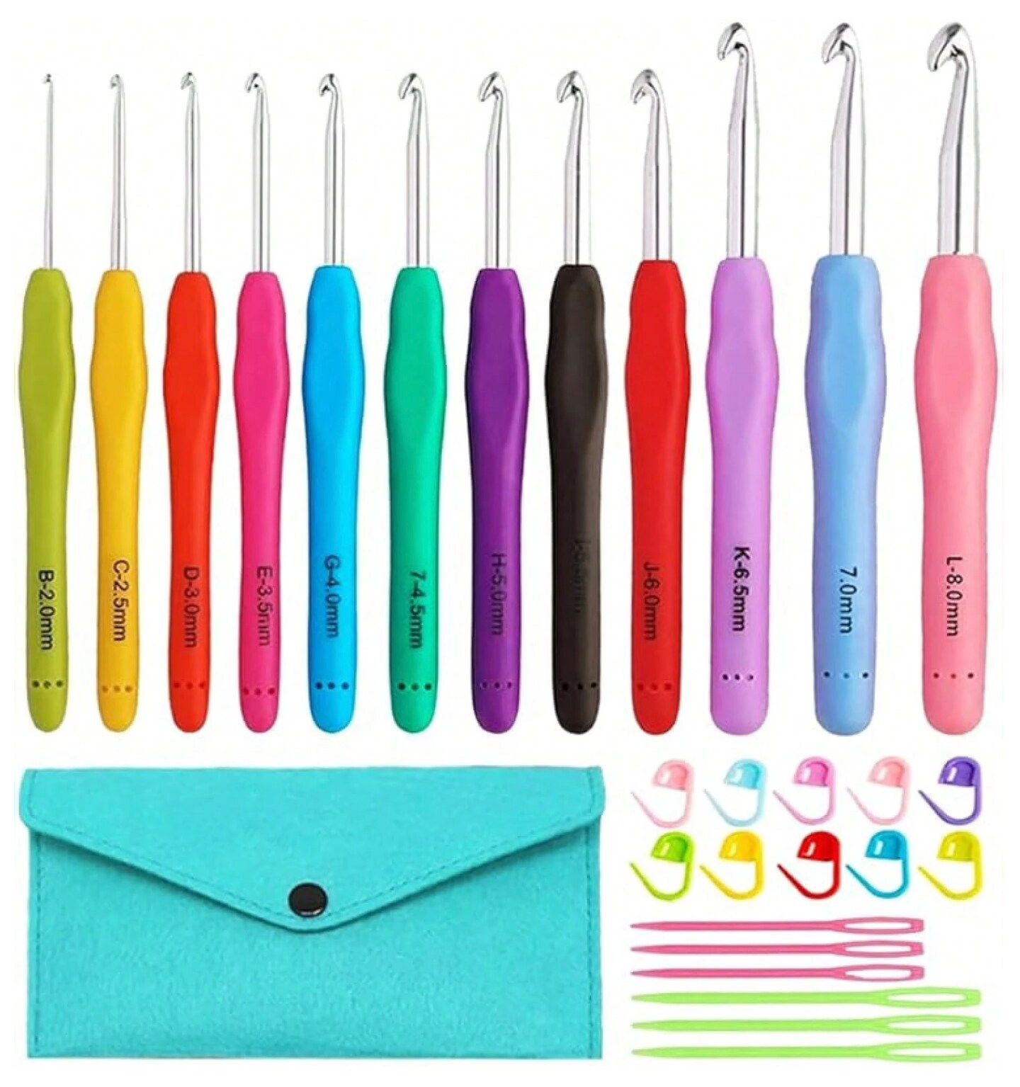 14-Piece Ergonomic Crochet Hook Set (2 mm–10 mm) with Carry Case