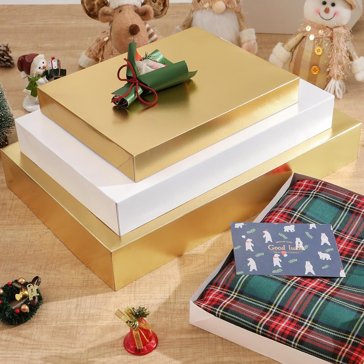 6 Christmas Gift Boxes with Lids 11x8.5x1.5 Inches Gold Shirt Boxes Gift Boxes for Clothes Gift Wrap Boxes (Grain Texture Gold)