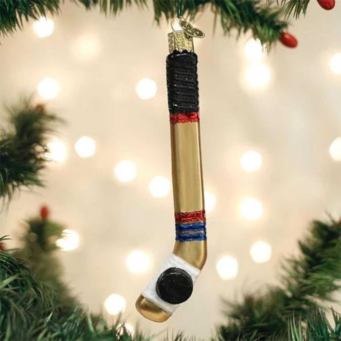 Old World Christmas 5.5 Inch Hockey Stick Christmas Tree Ornament , Ornament Sports Puck
